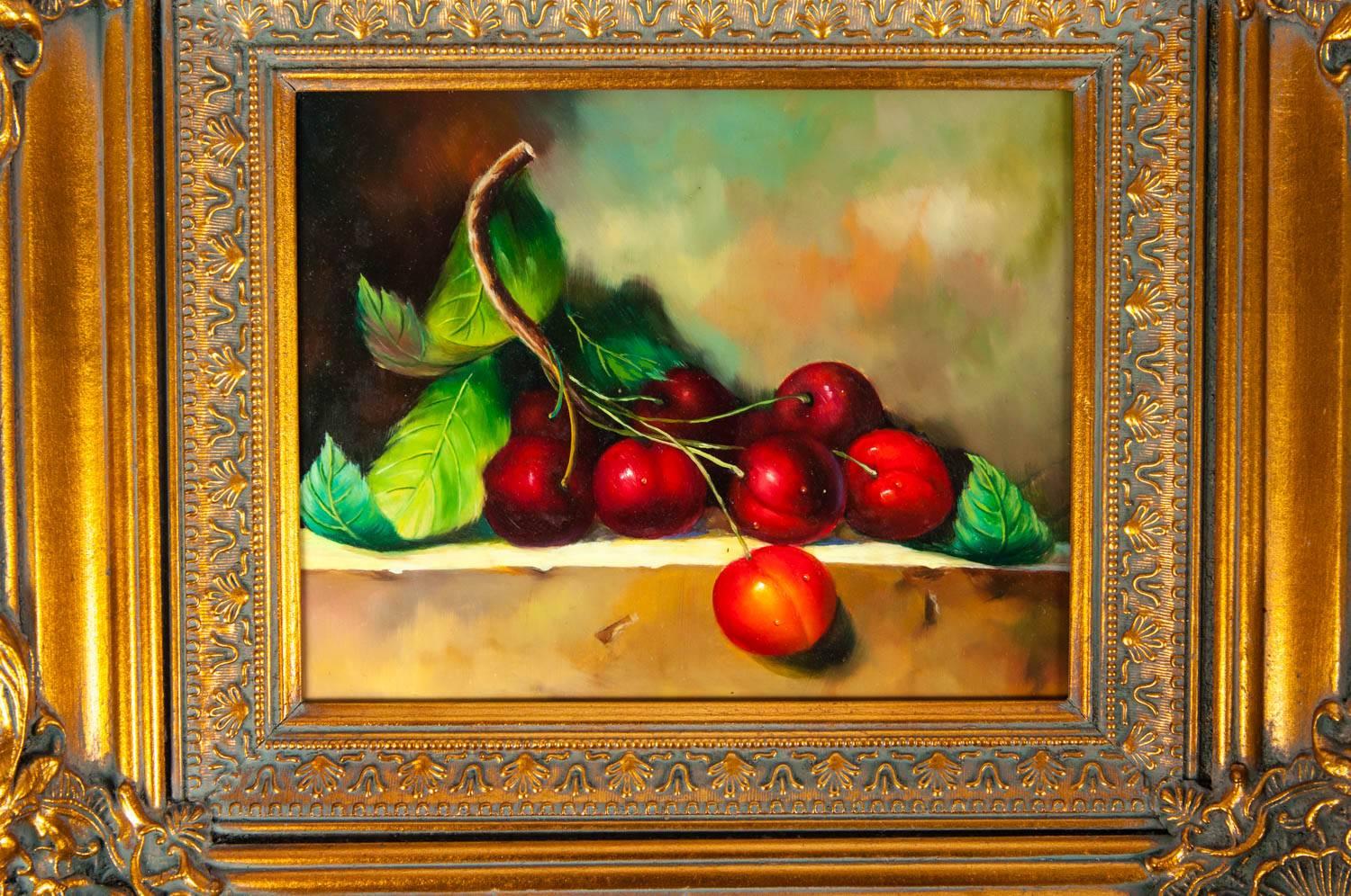 Ornately Pair of Wood Framed Oil Paintings Fruit Still Life 5