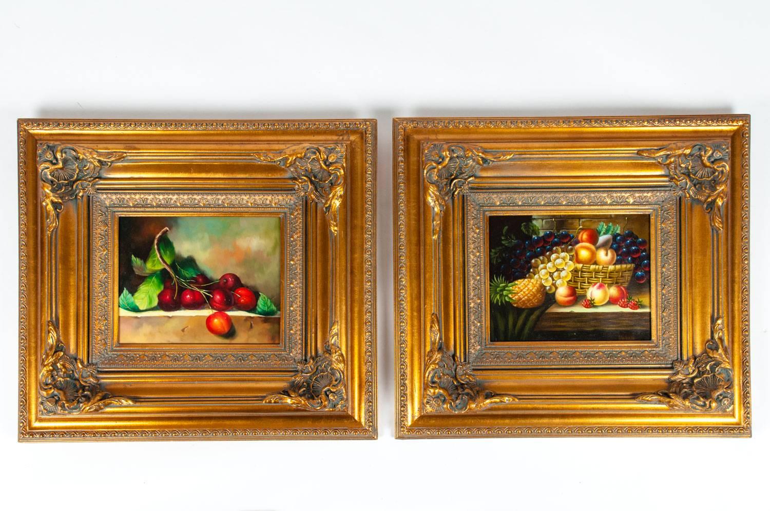 Ornately Pair of Wood Framed Oil Paintings Fruit Still Life 7