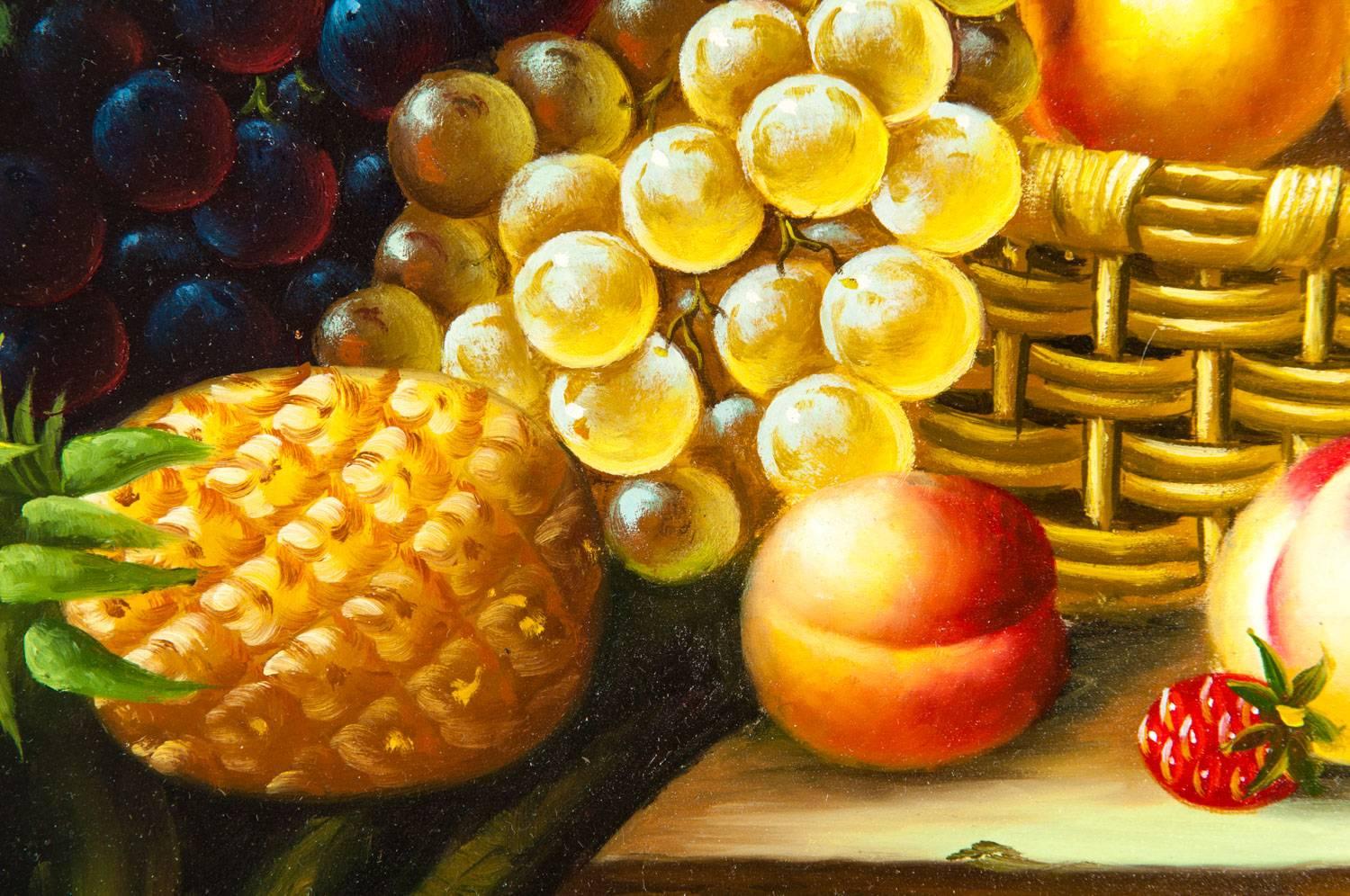 Ornately Pair of Wood Framed Oil Paintings Fruit Still Life 2