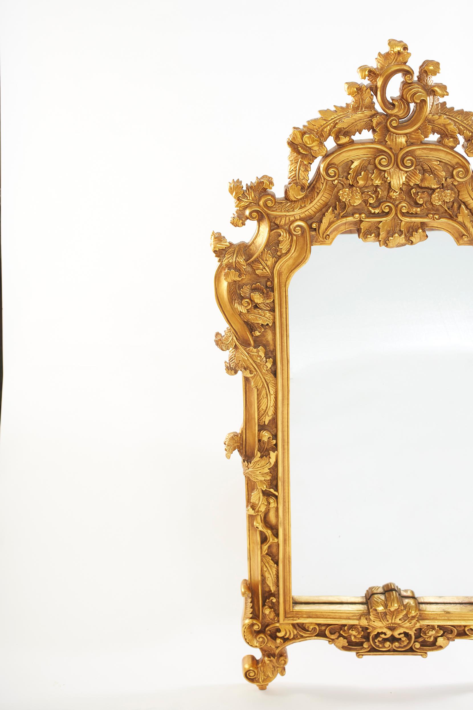 Italian Ornately Wood Framed Pair Beveled Hanging Mirror For Sale