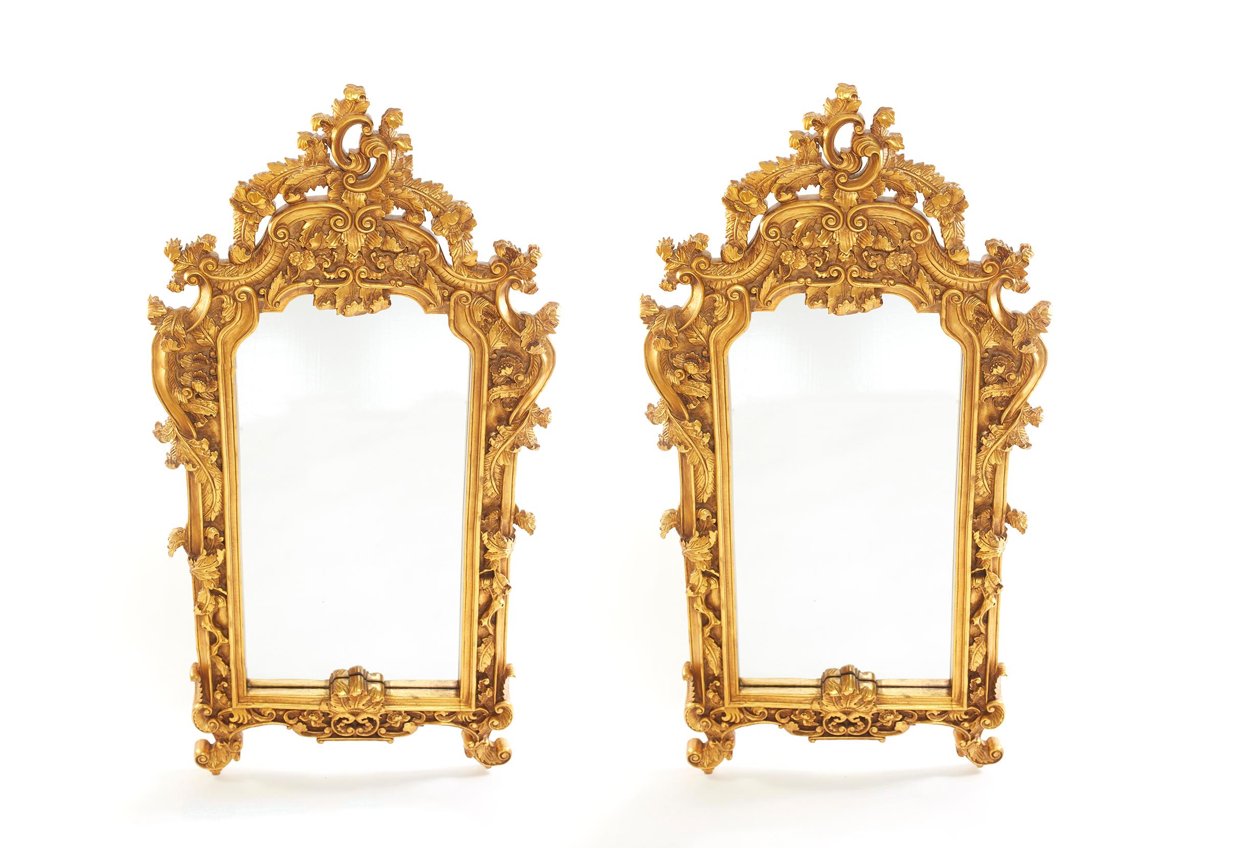 Ornately Wood Framed Pair Beveled Hanging Mirror For Sale 4