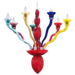 Vintage Orni Halloween Ve Art Gaia Memphis Murano Glass Postmodern Chandelier, Artemide