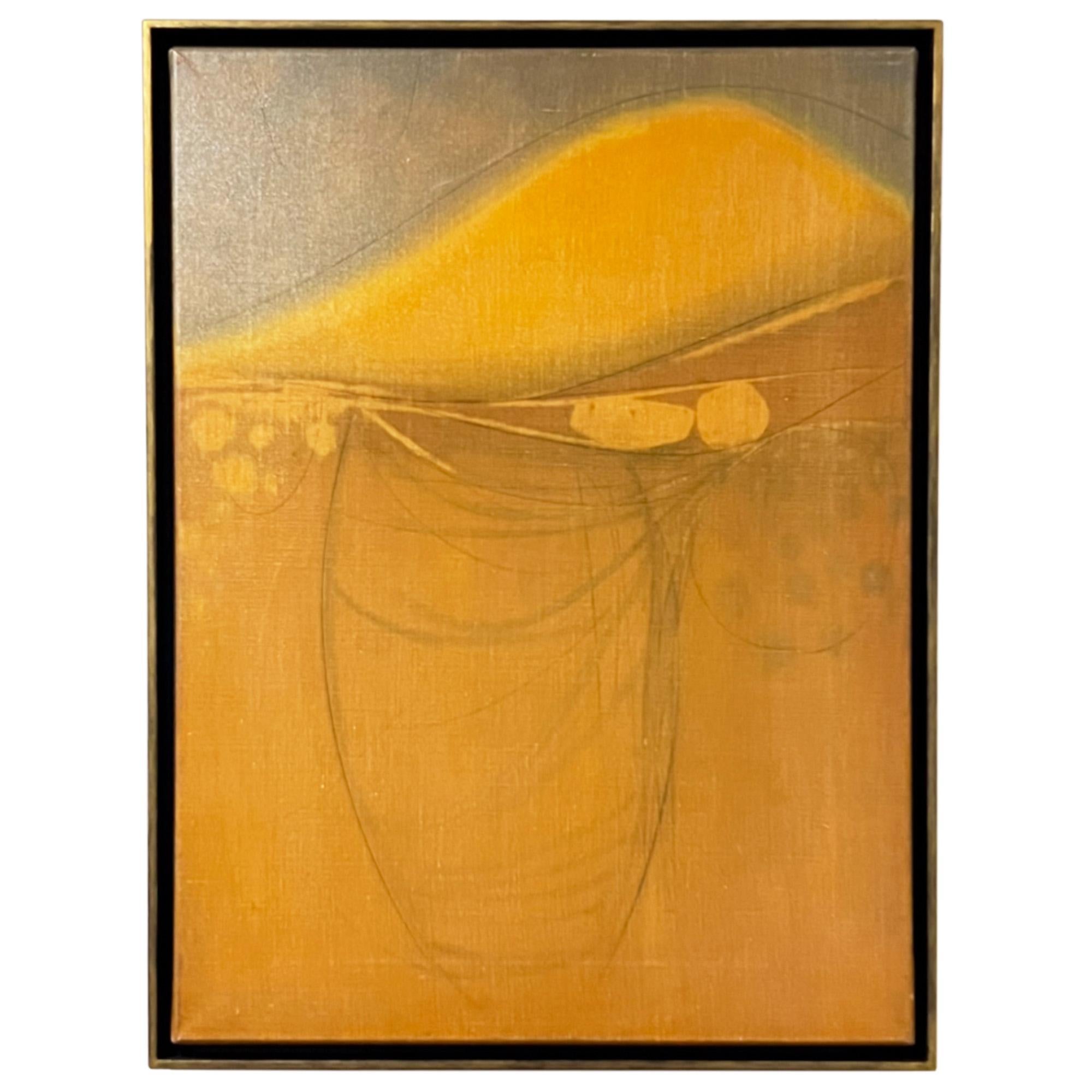 Dieses interessante Gemälde in Öl und Bleistift auf Leinwand ist von Michael Neville Seward Snow, 1930 - 2012.

Betitelt 