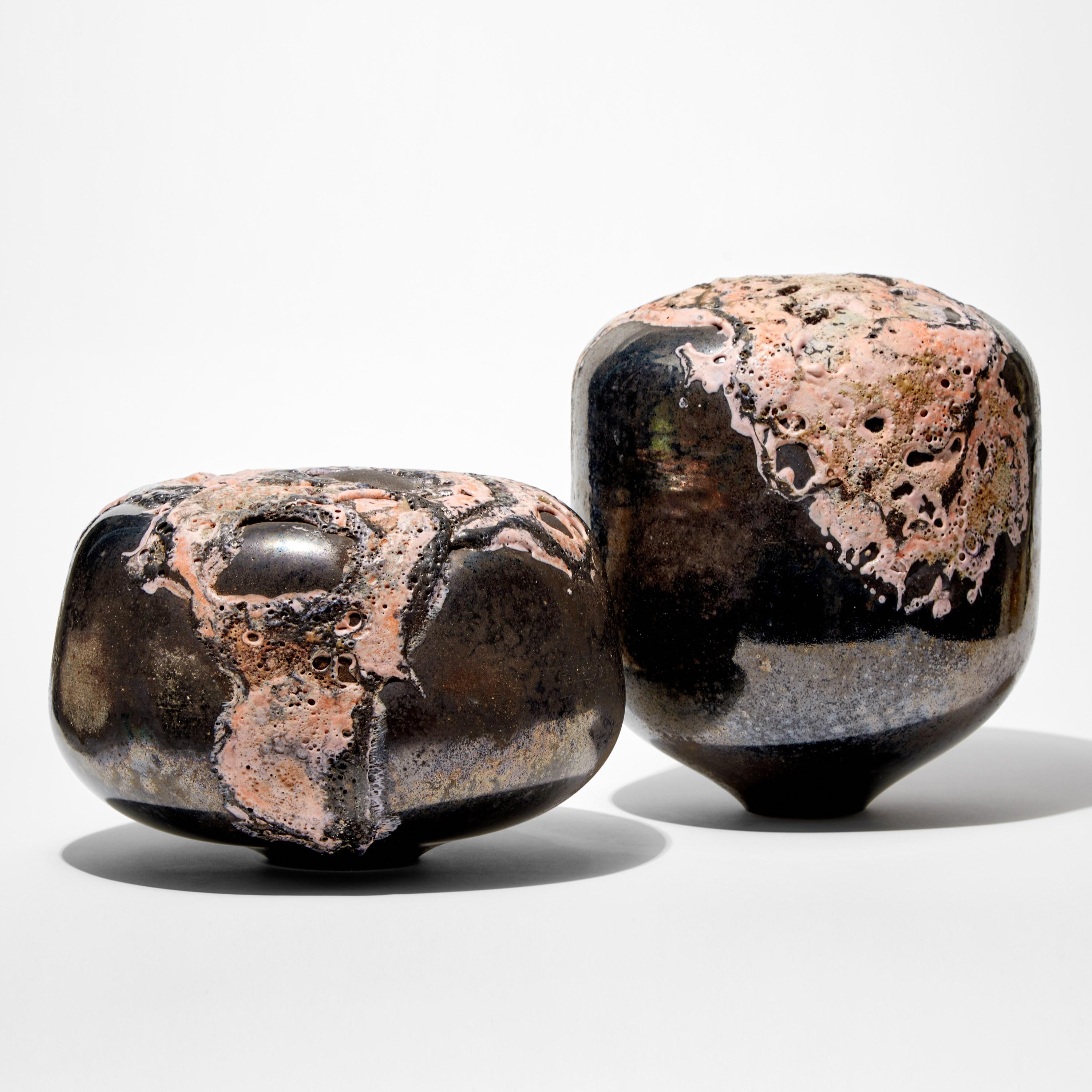 Hand-Crafted  Oro in Pink I, a Black & Soft Pink Abstract Glass Sculpture by Morten Klitgaard For Sale