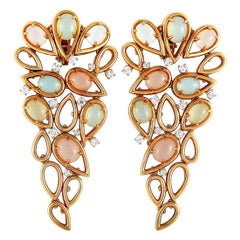 Oro Trend 18 Karat Gold 1.20 Carat Diamond and Moonstone Chandelier Earrings Oro Trend 18 Karat Gold 1.20 Carat Diamond and Moonstone Chandelier Earrings