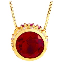 Oro Trend 18 Karat Rose Gold 0.12 Carat Diamond, Ruby and Garnet Necklace