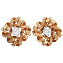 Oro Trend 18 Karat Rose Gold 0.14 Carat Diamond Flower Stud Earrings