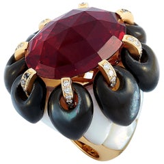 Oro Trend 18 Karat Rose Gold 0.44 Carat Diamond, Garnet and Mother of Pearl Ring