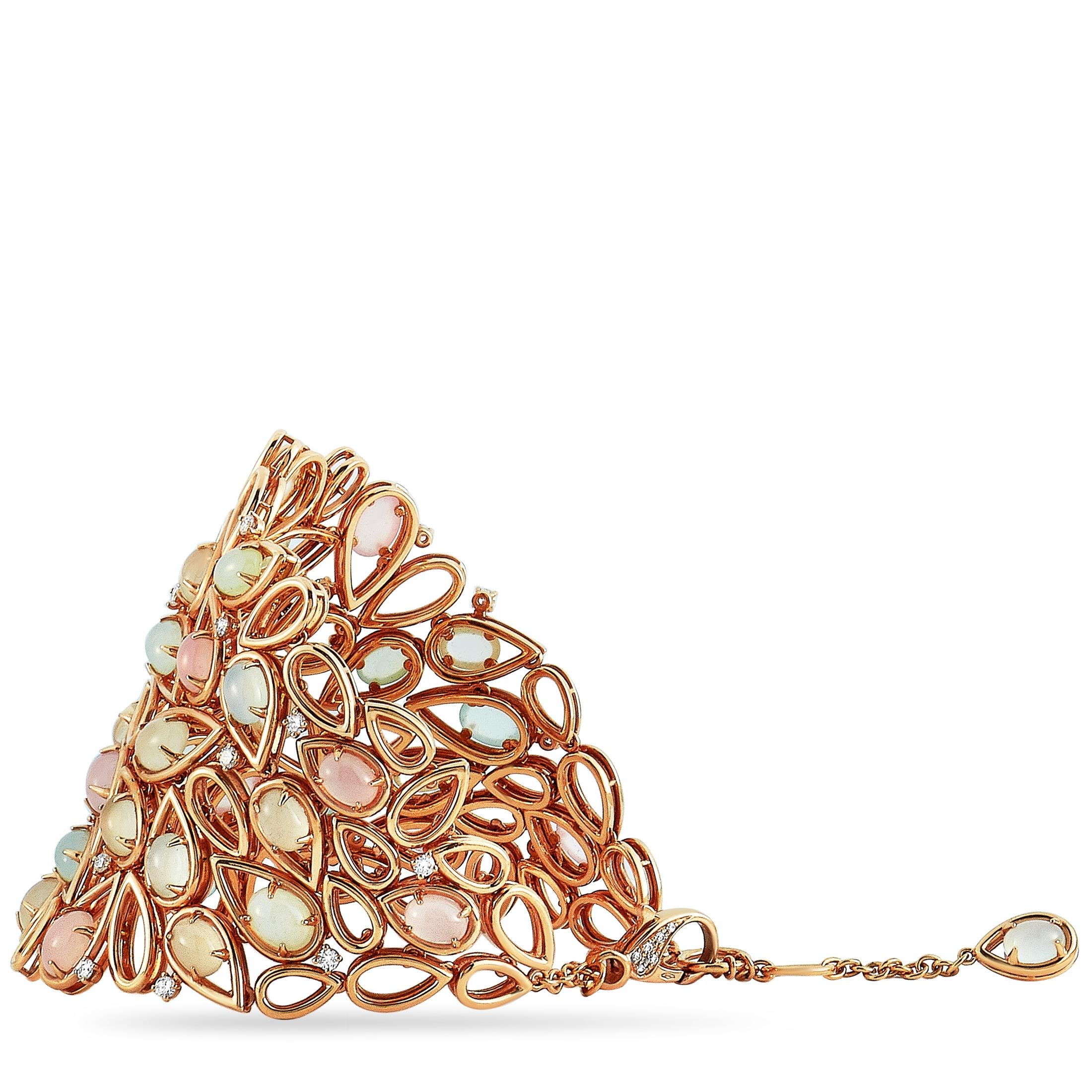 Round Cut Oro Trend 18 Karat Rose Gold 1.51 Carat Diamond and Moonstone Bracelet