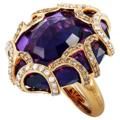 Oro Trend 18 Karat Rose Gold 2.06 Carat Diamond and Amethyst Ring