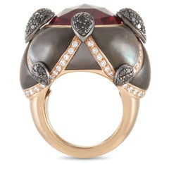 Oro Trend 18 Karat Rose Gold 2.58 Carat Diamond, Garnet and Mother of Pearl Ring