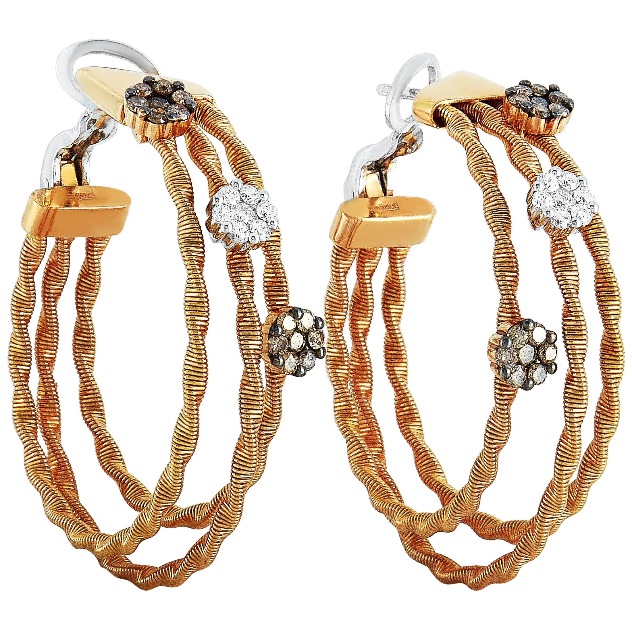 Oro Trend 18 Karat Rose Gold and 1.06 Carat Diamond Hoop Earrings