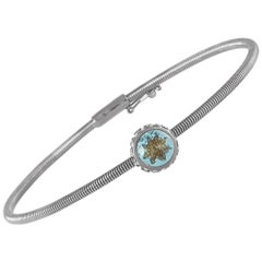 Oro Trend 18 Karat White Gold 0.12 Carat Diamond and Aquamarine Bracelet