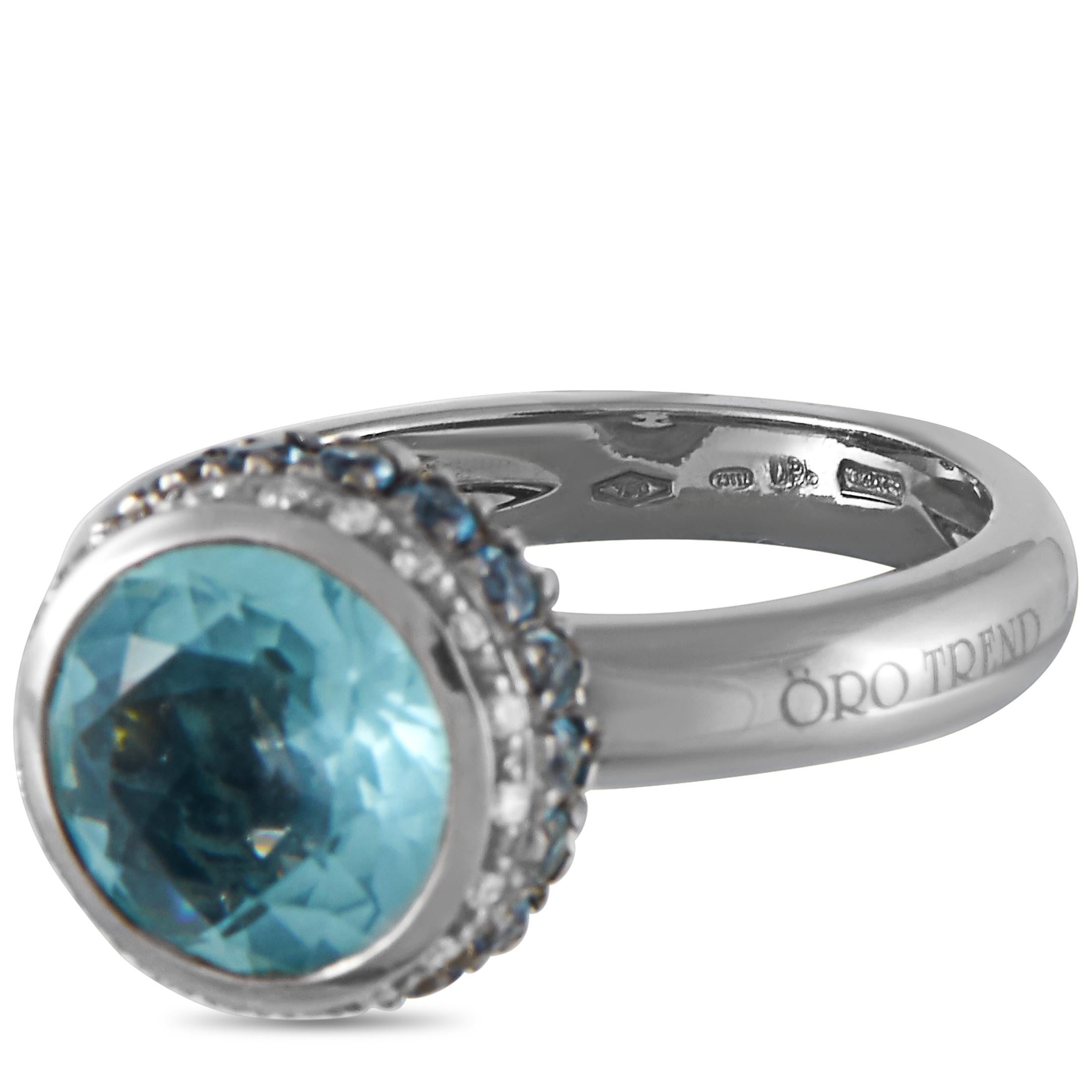 Oro Trend 18 Karat White Gold 0.15 Carat Diamond, Aquamarine and Topaz Ring In New Condition In Southampton, PA