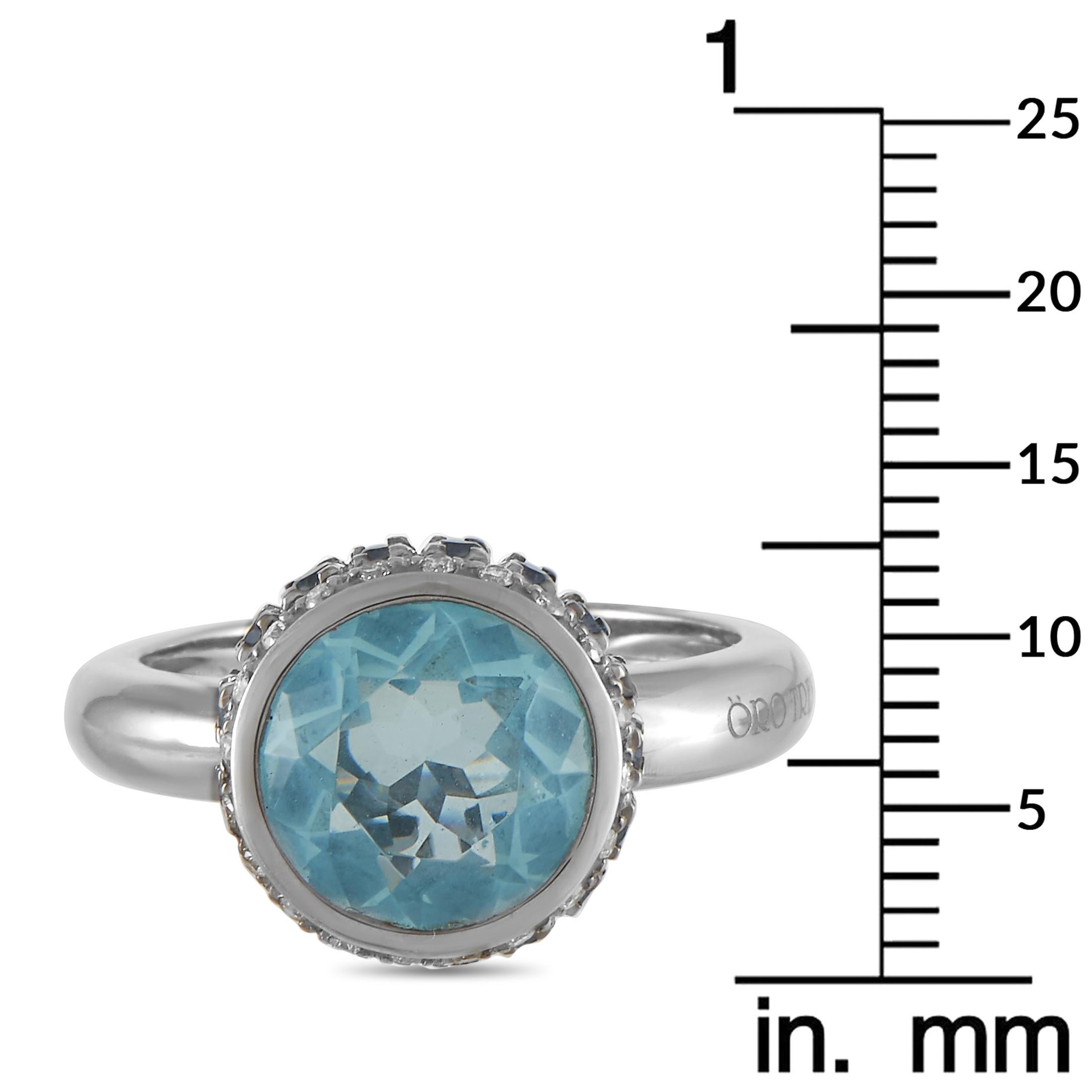 Oro Trend 18 Karat White Gold 0.15 Carat Diamond, Aquamarine and Topaz Ring 1