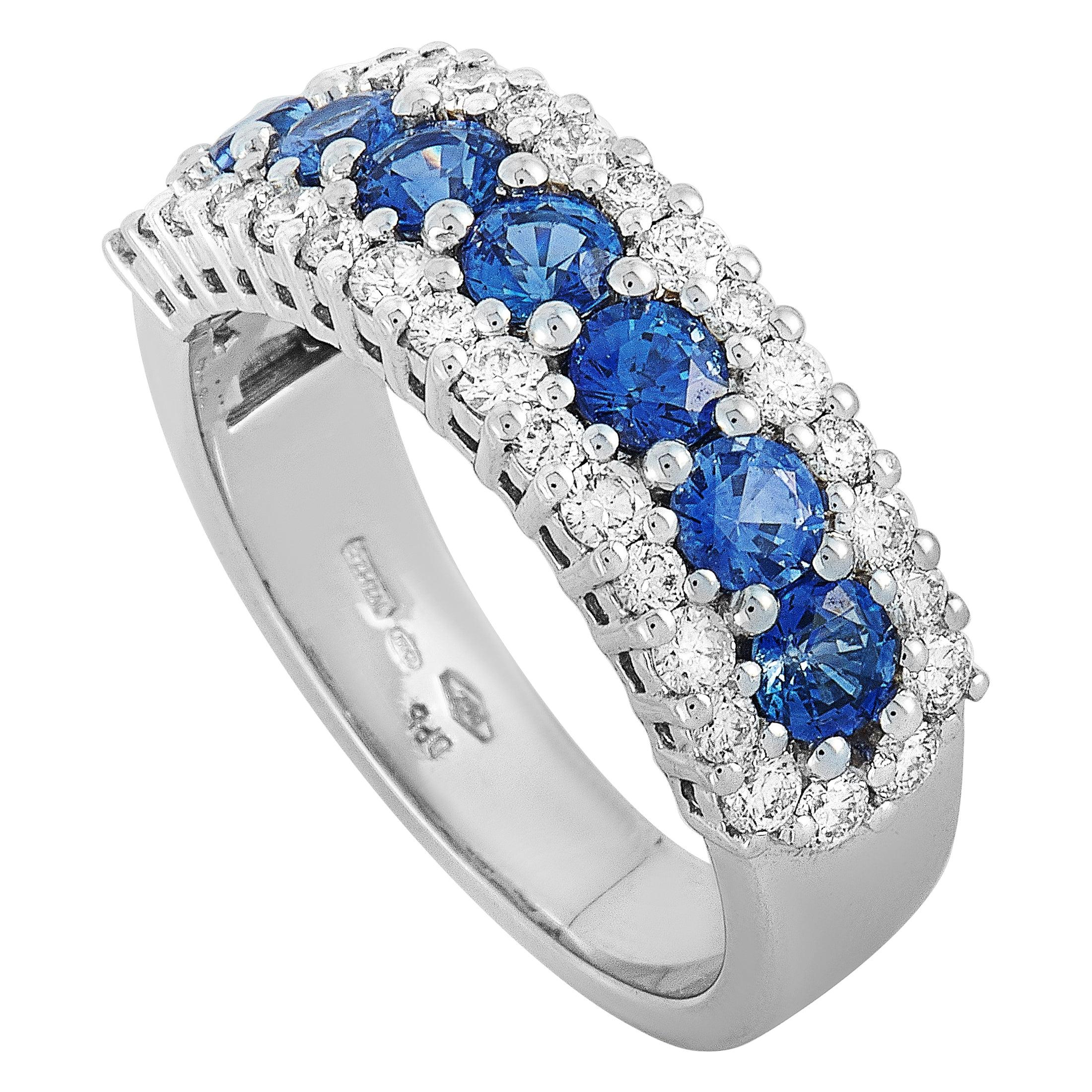 Oro Trend 18 Karat White Gold 0.85 Carat Diamond and Sapphire Ring