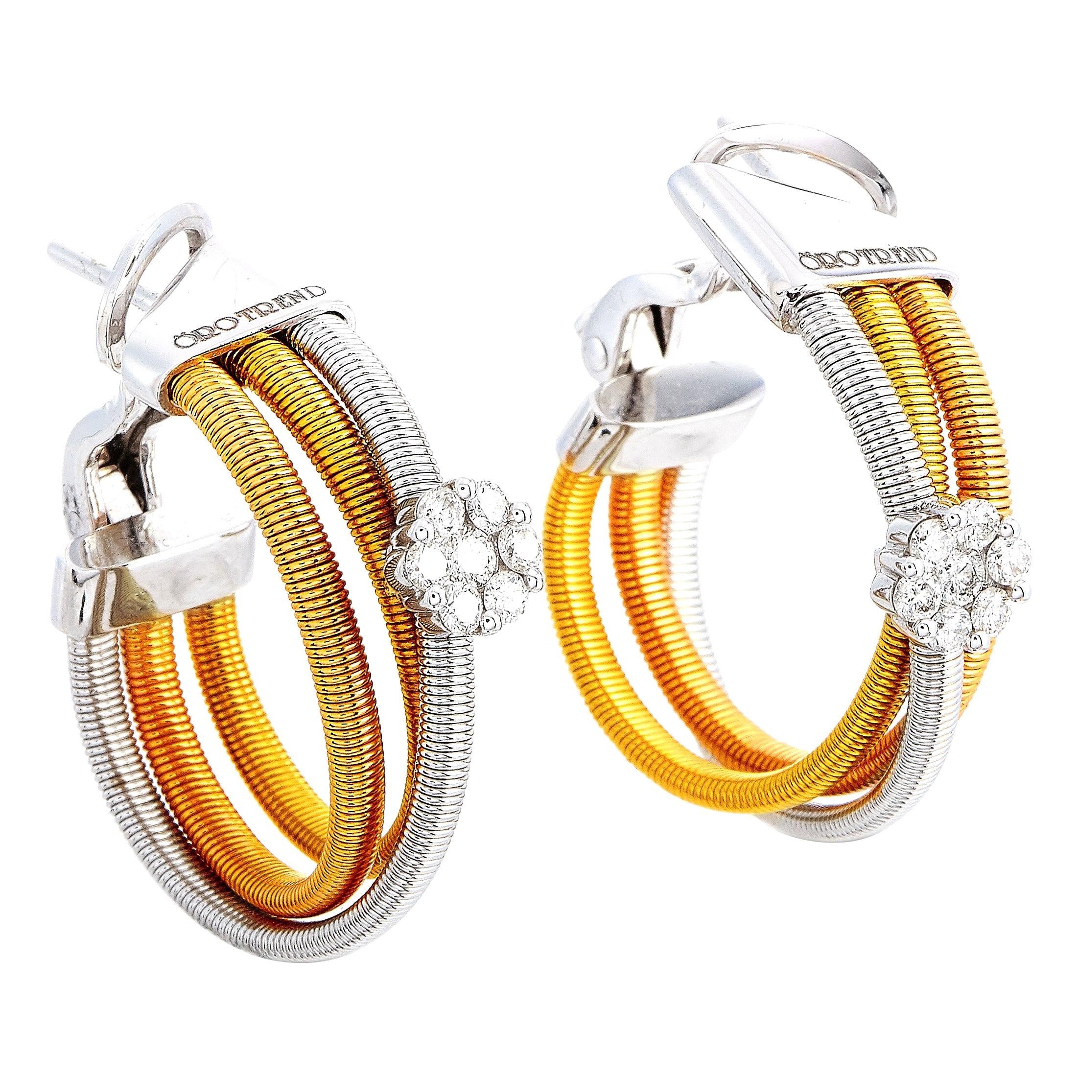 Oro Trend 18 Karat White, Yellow and Rose Gold 0.45 Carat Diamond Hoop Earrings