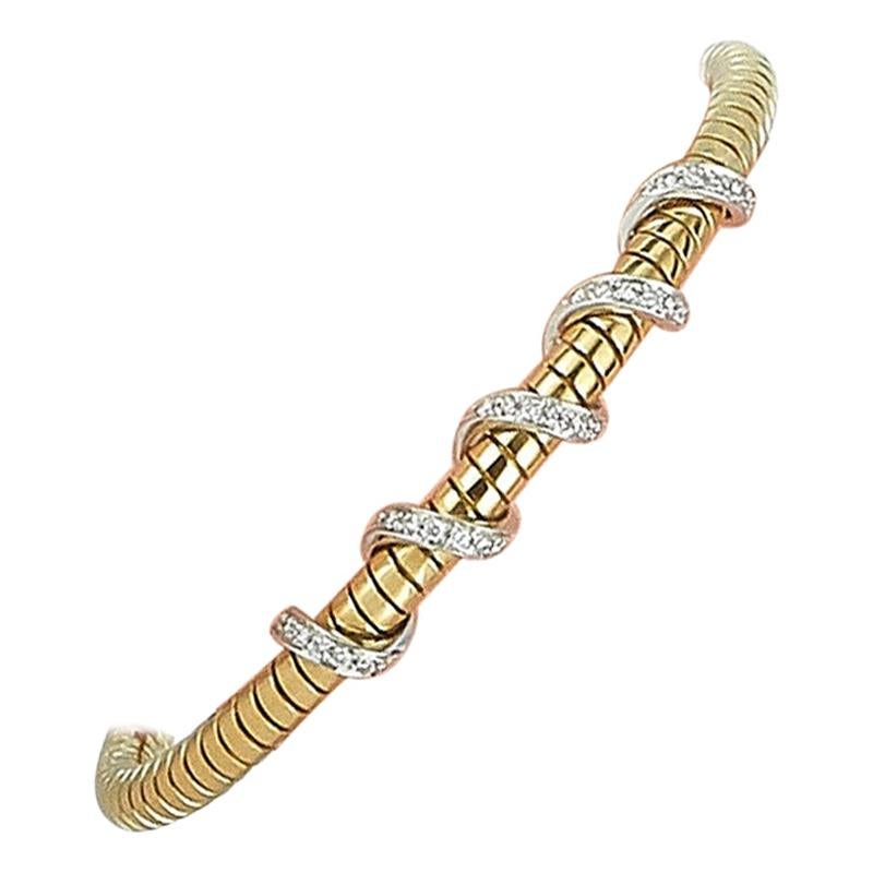 Oro Trend 18 Karat Yellow and White Gold 0.38 Carat Diamond Bangle Bracelet