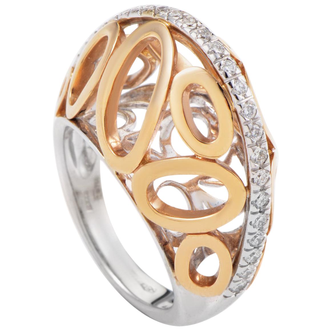 Oro Trend 18 Karat Yellow and White Gold Diamond Ovals Band Ring