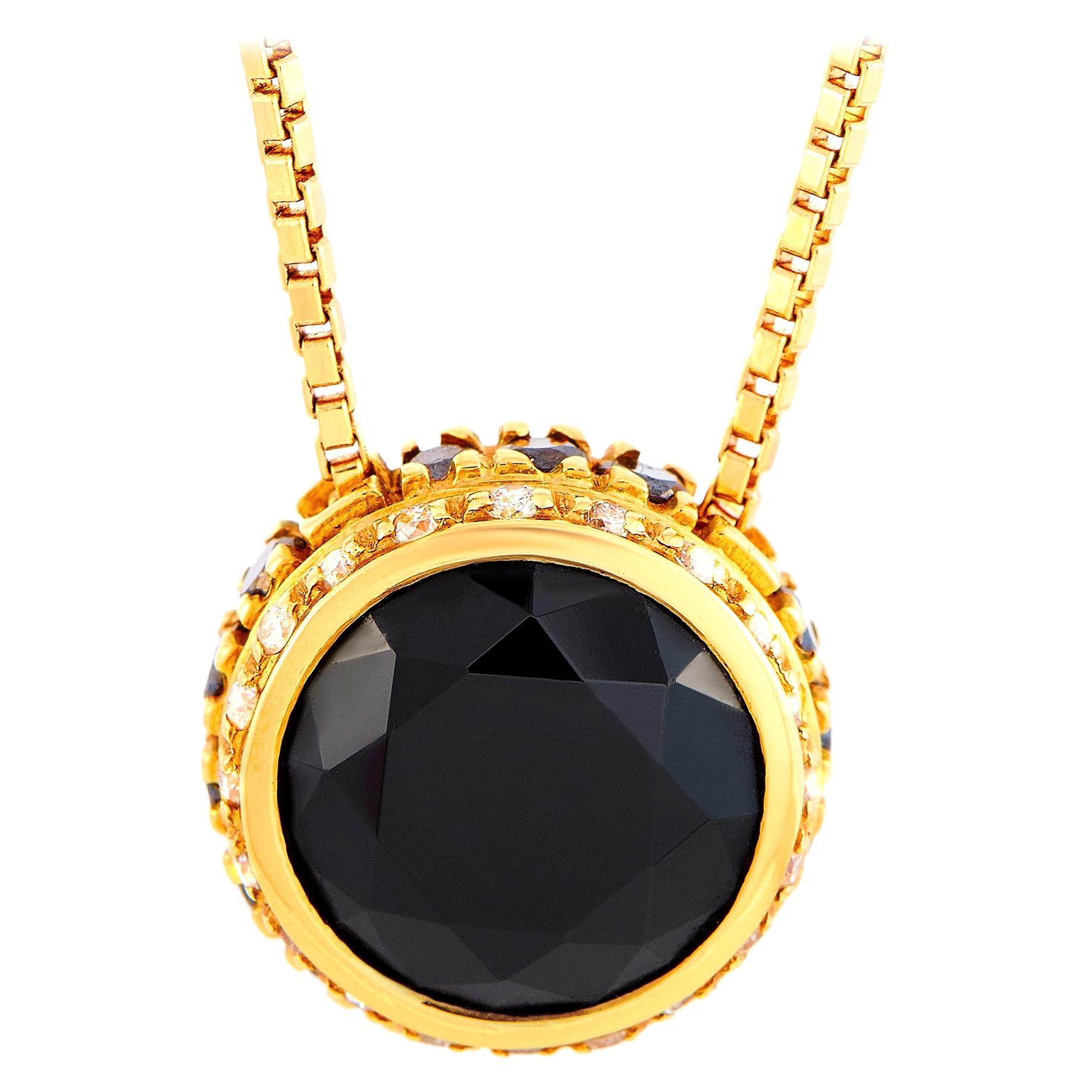 Oro Trend 18 Karat Yellow Gold 0.50 Carat White/Black Diamond and Onyx Necklace