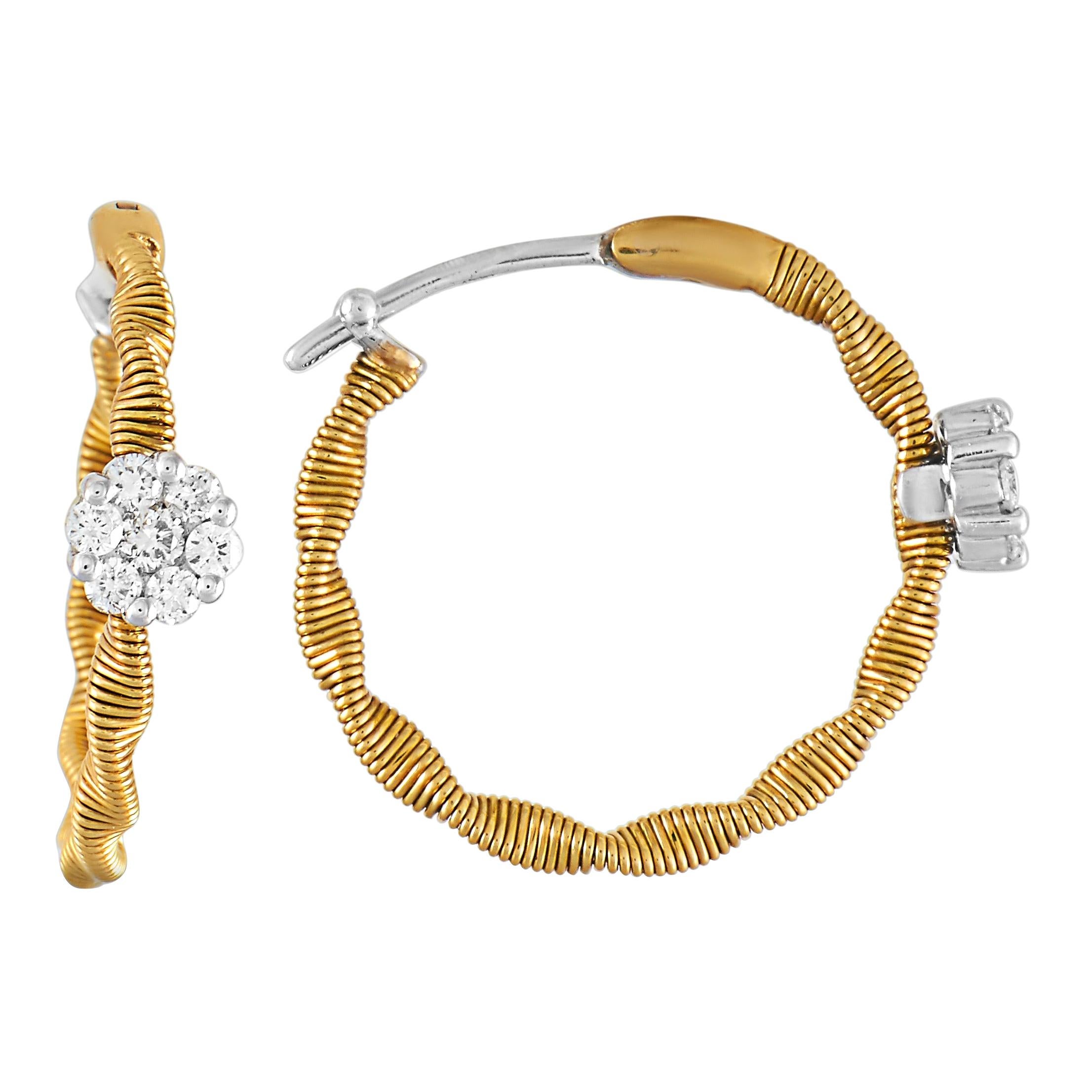 Oro Trend 18 Karat Yellow Gold and 0.34 Carat Diamond Hoop Earrings