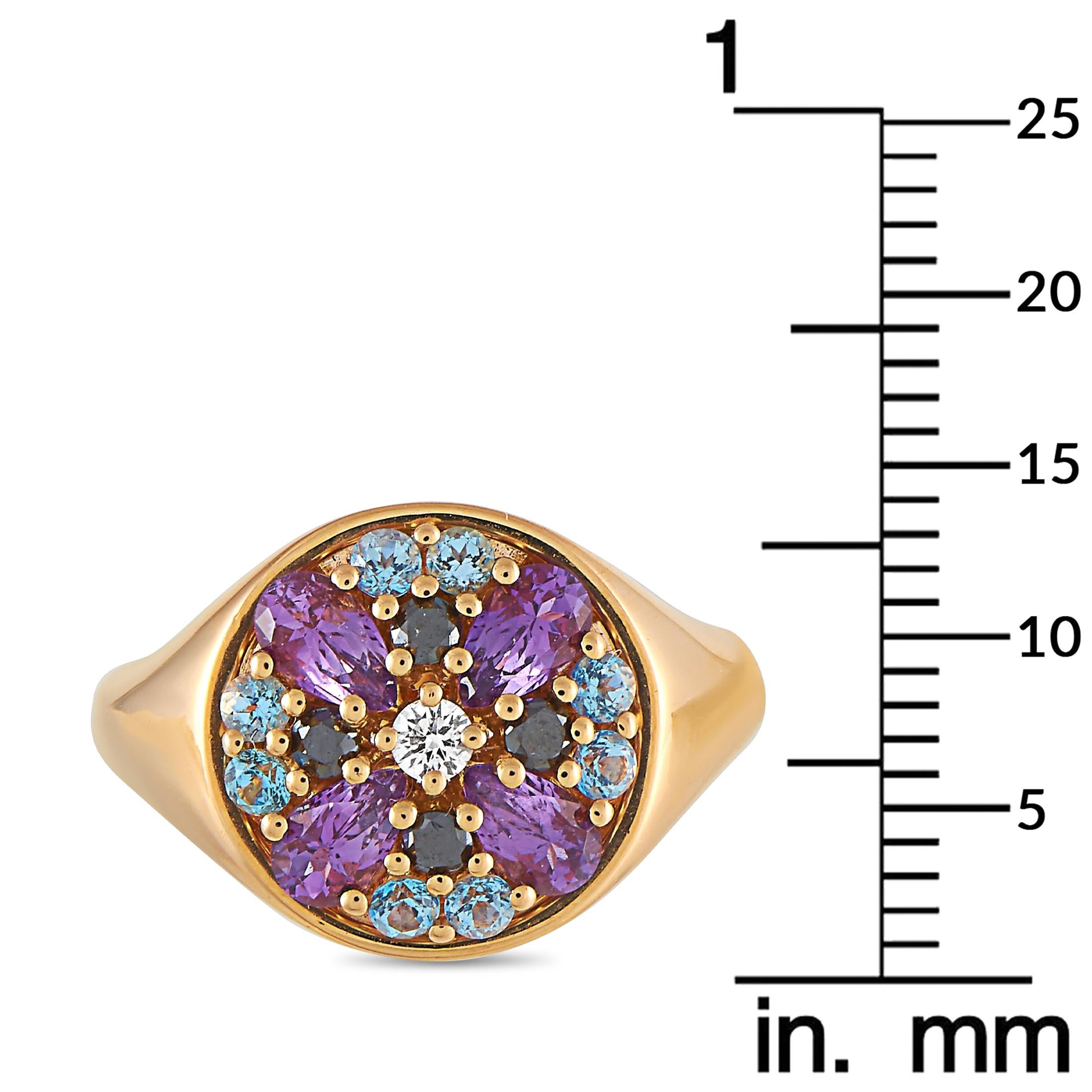 Oro Trend 18K Rose Gold 0.16 Ct White/Black Diamond, Amethyst and Topaz Ring 2