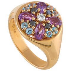 Oro Trend 18K Rose Gold 0.16 Ct White/Black Diamond, Amethyst and Topaz Ring