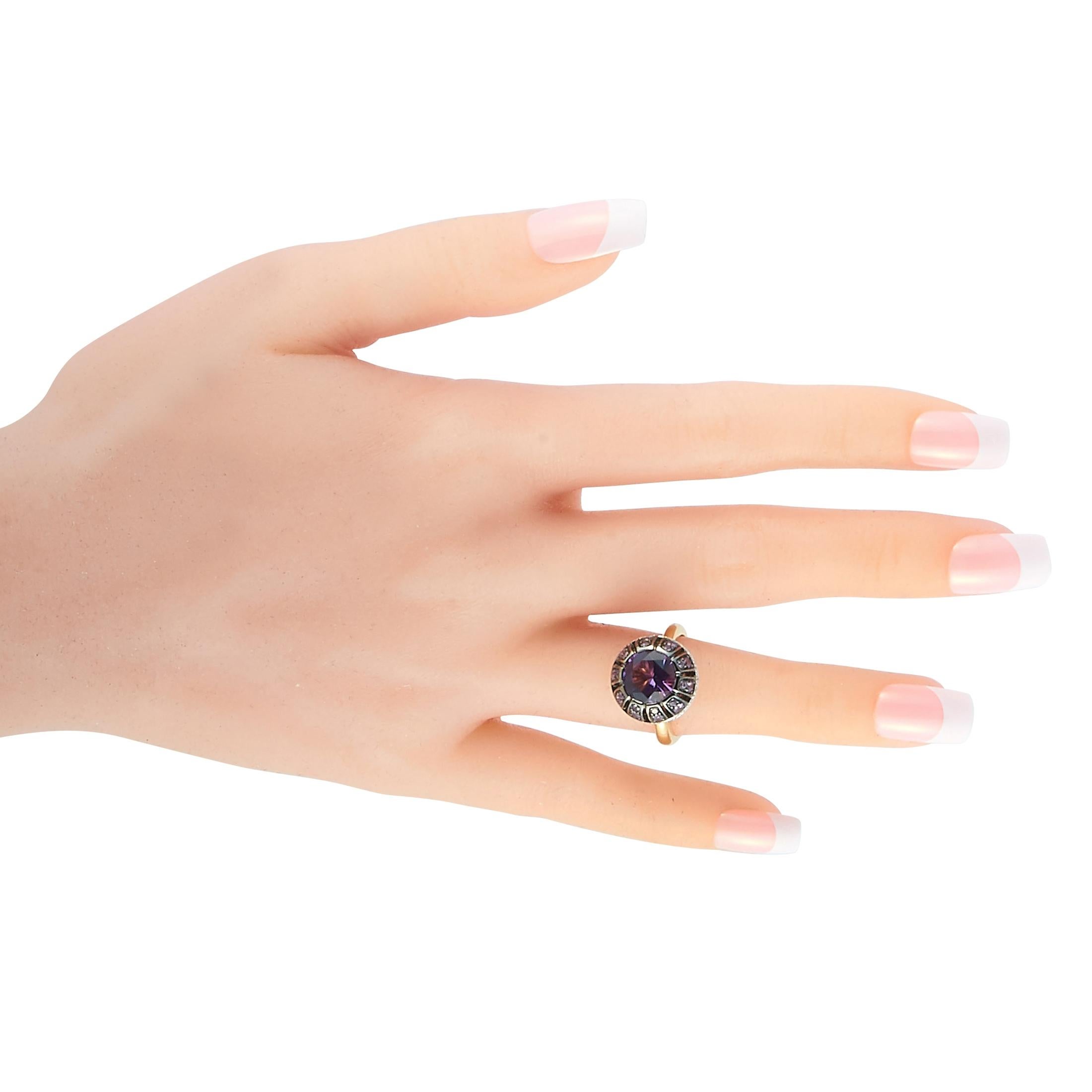 Women's Oro Trend 18 Karat Gold 0.22 Carat Diamond, Amethyst and Purple Sapphire Ring