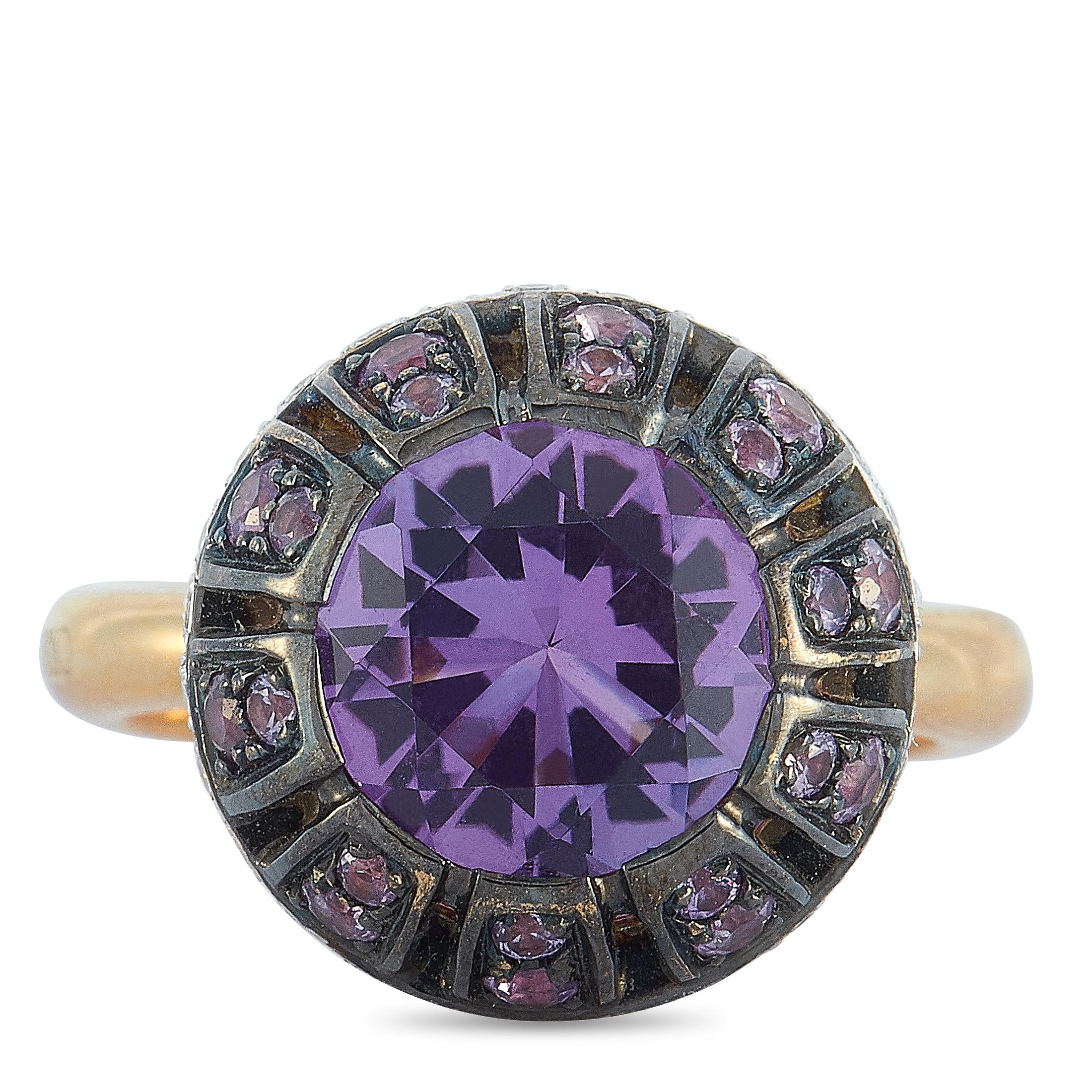Oro Trend 18 Karat Gold 0.22 Carat Diamond, Amethyst and Purple Sapphire Ring 1