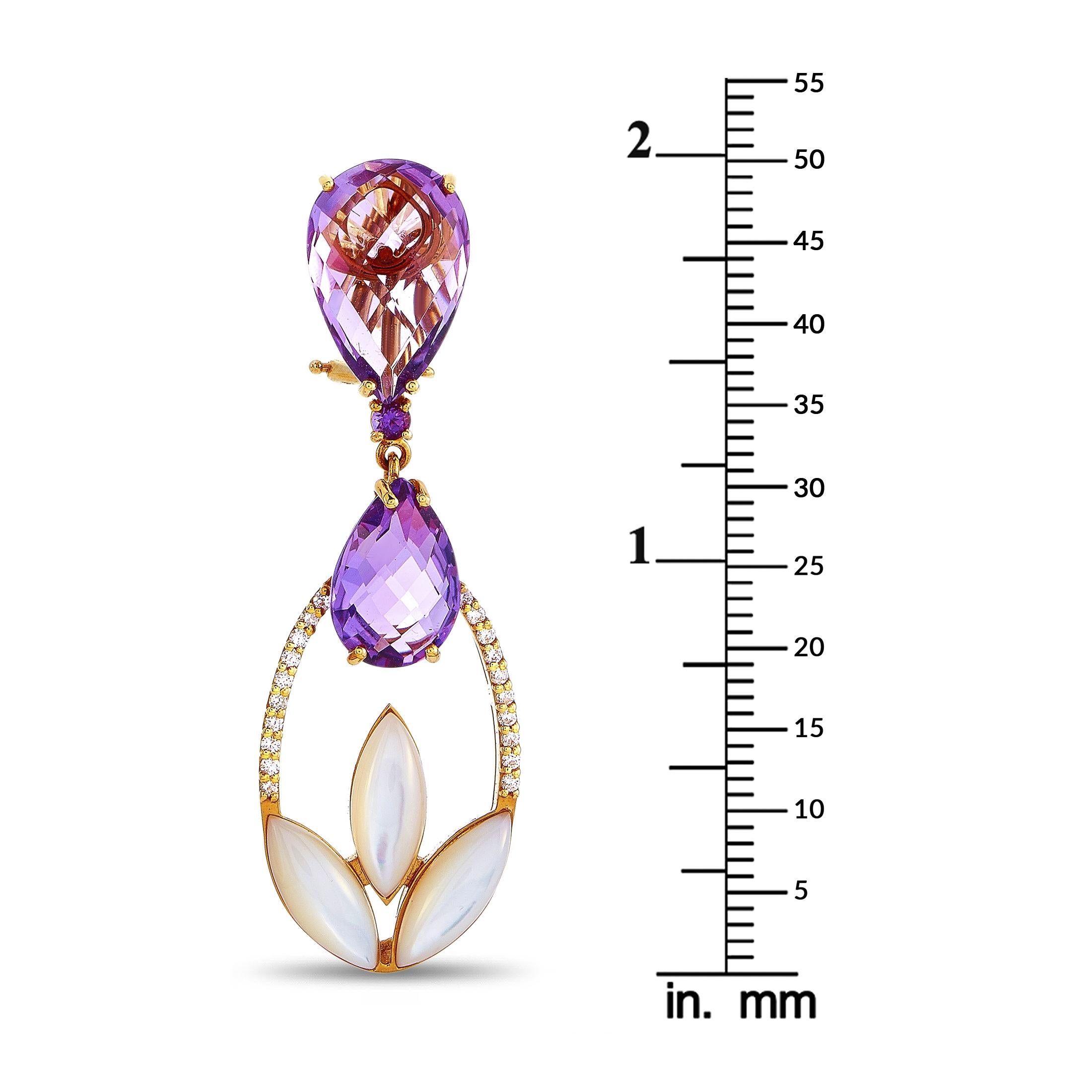 Women's Oro Trend 18K Rose Gold 0.35 ct Diamond, Amethyst and Mother of Pearl Earrings
