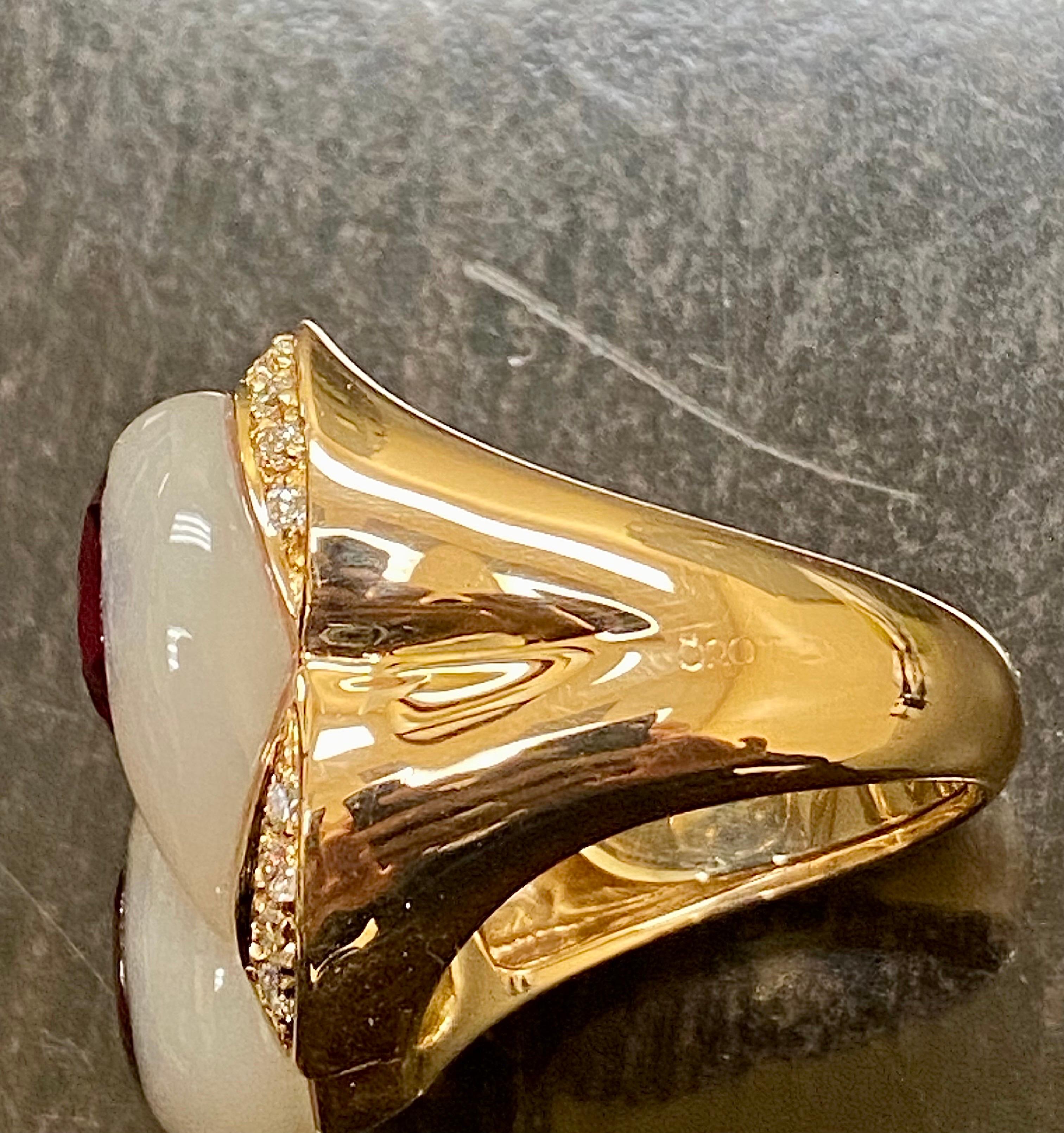 Oro Trend 18K Rose Gold Carved Jade Rubelite Diamond Cocktail Ring For Sale 4