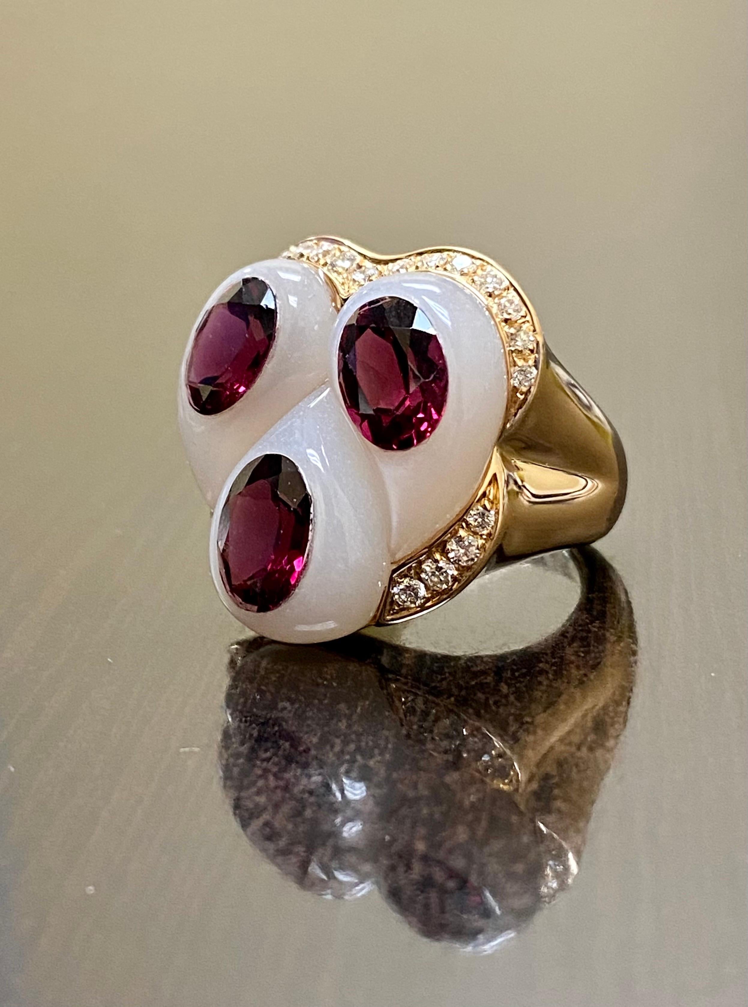 Oro Trend 18K Rose Gold Carved Jade Rubelite Diamond Cocktail Ring For Sale 5