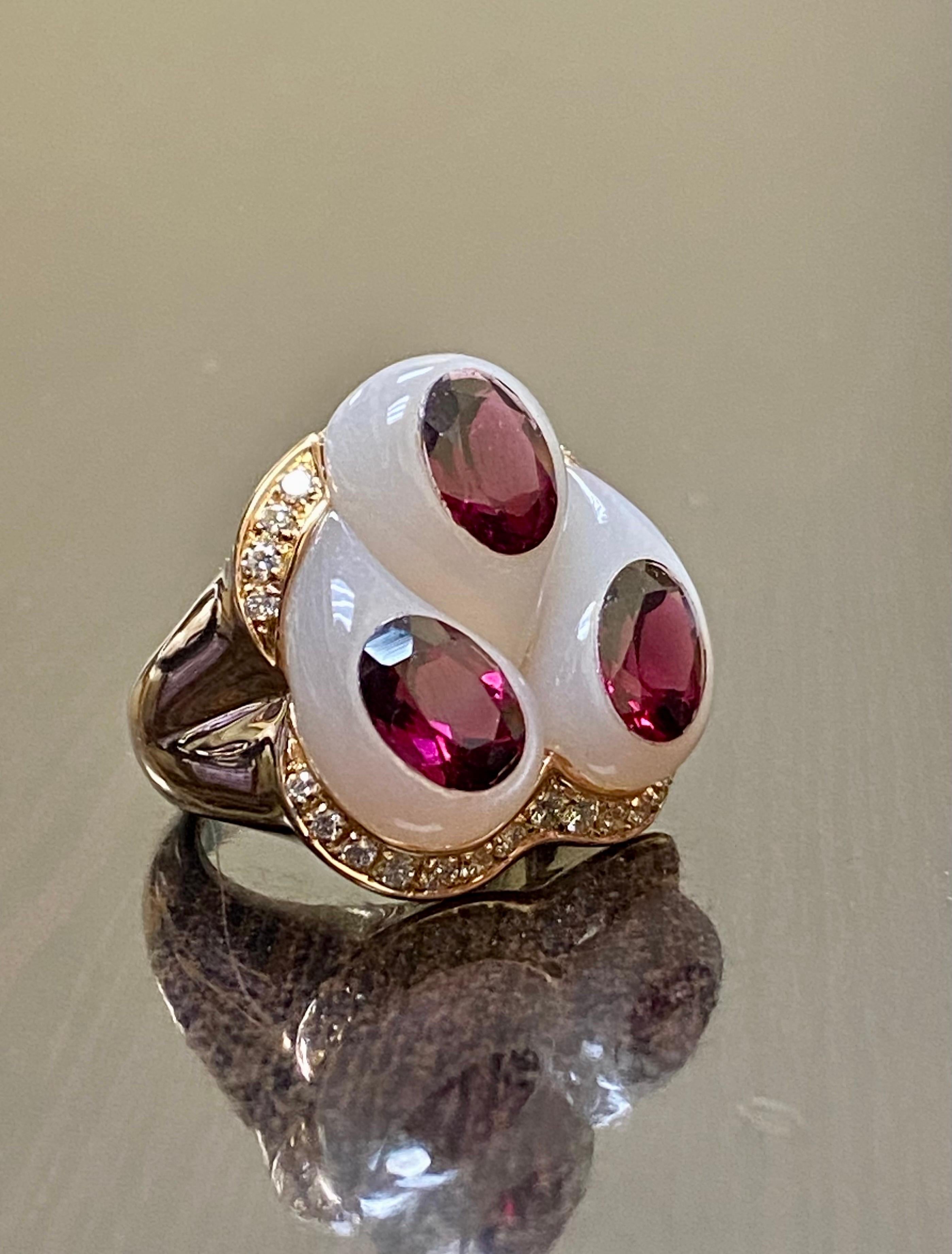 Oro Trend 18K Rose Gold Carved Jade Rubelite Diamond Cocktail Ring For Sale 6