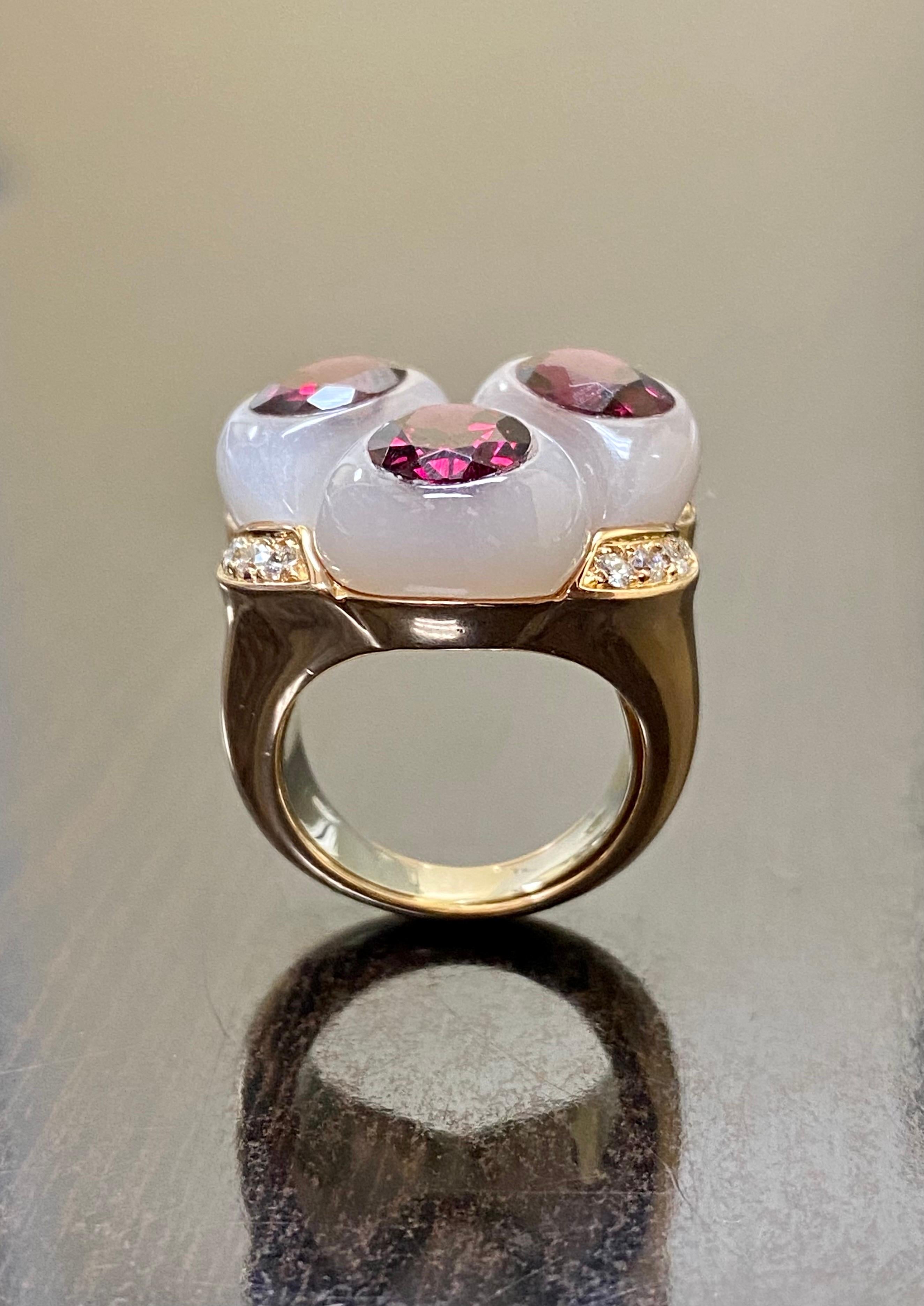 Oro Trend 18K Rose Gold Carved Jade Rubelite Diamond Cocktail Ring For Sale 7