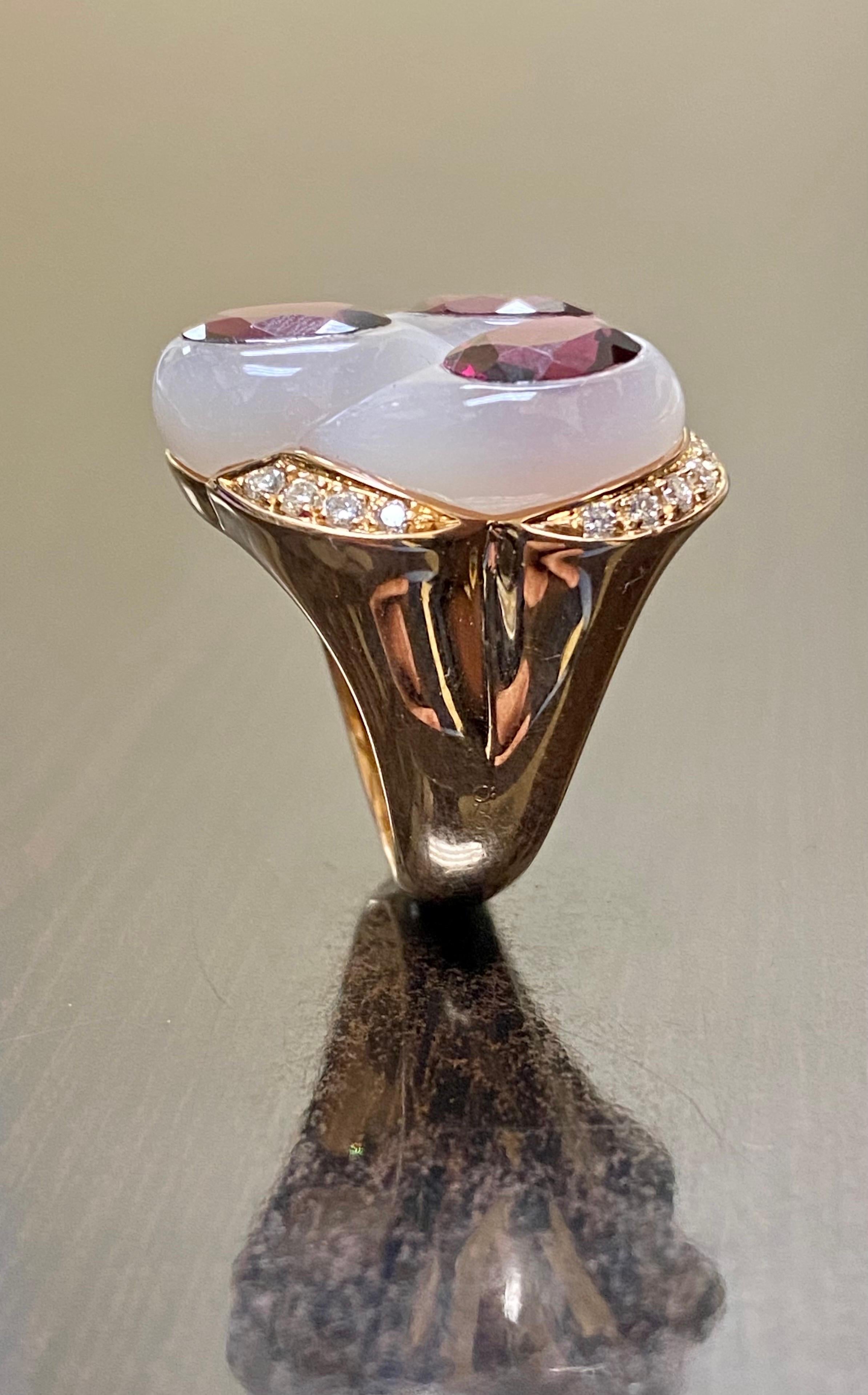 Oro Trend 18K Rose Gold Carved Jade Rubelite Diamond Cocktail Ring For Sale 8