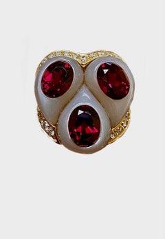 Oro Trend Anillo de cóctel de oro rosa de 18 quilates tallado en jade rubelita y diamantes