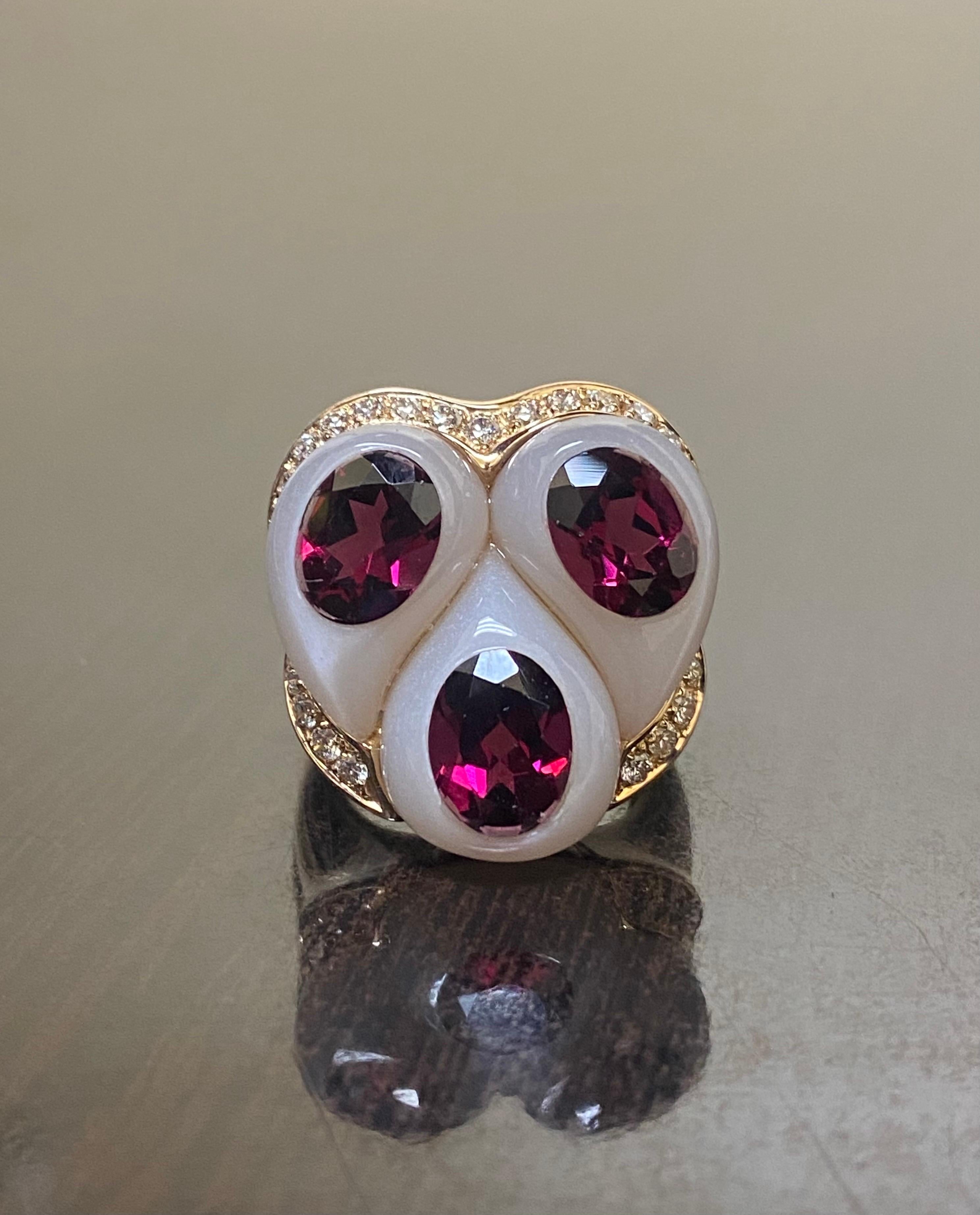 Modern Oro Trend 18K Rose Gold Carved Jade Rubelite Diamond Cocktail Ring For Sale