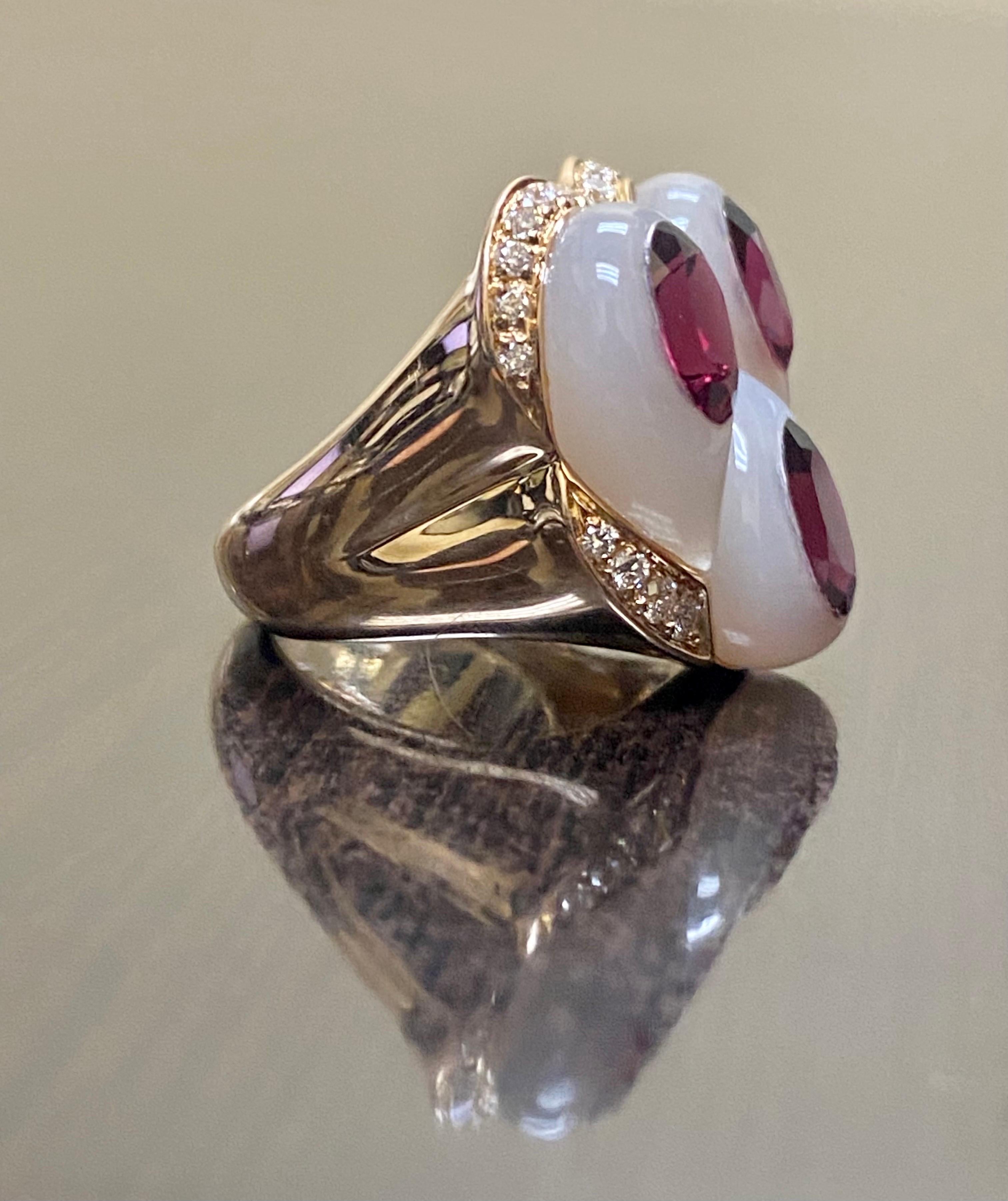 Women's Oro Trend 18K Rose Gold Carved Jade Rubelite Diamond Cocktail Ring For Sale