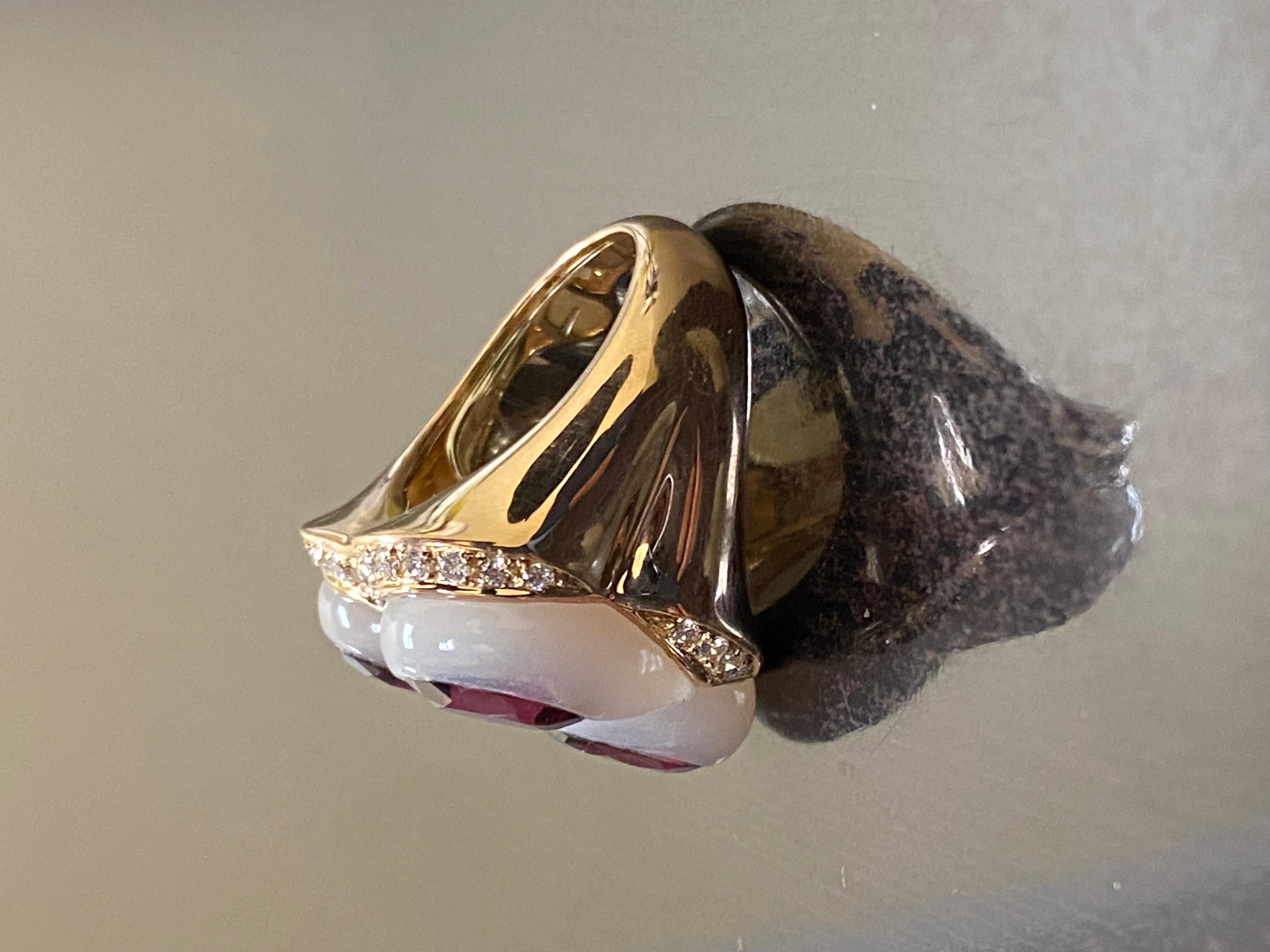 Oro Trend 18K Rose Gold Carved Jade Rubelite Diamond Cocktail Ring For Sale 2