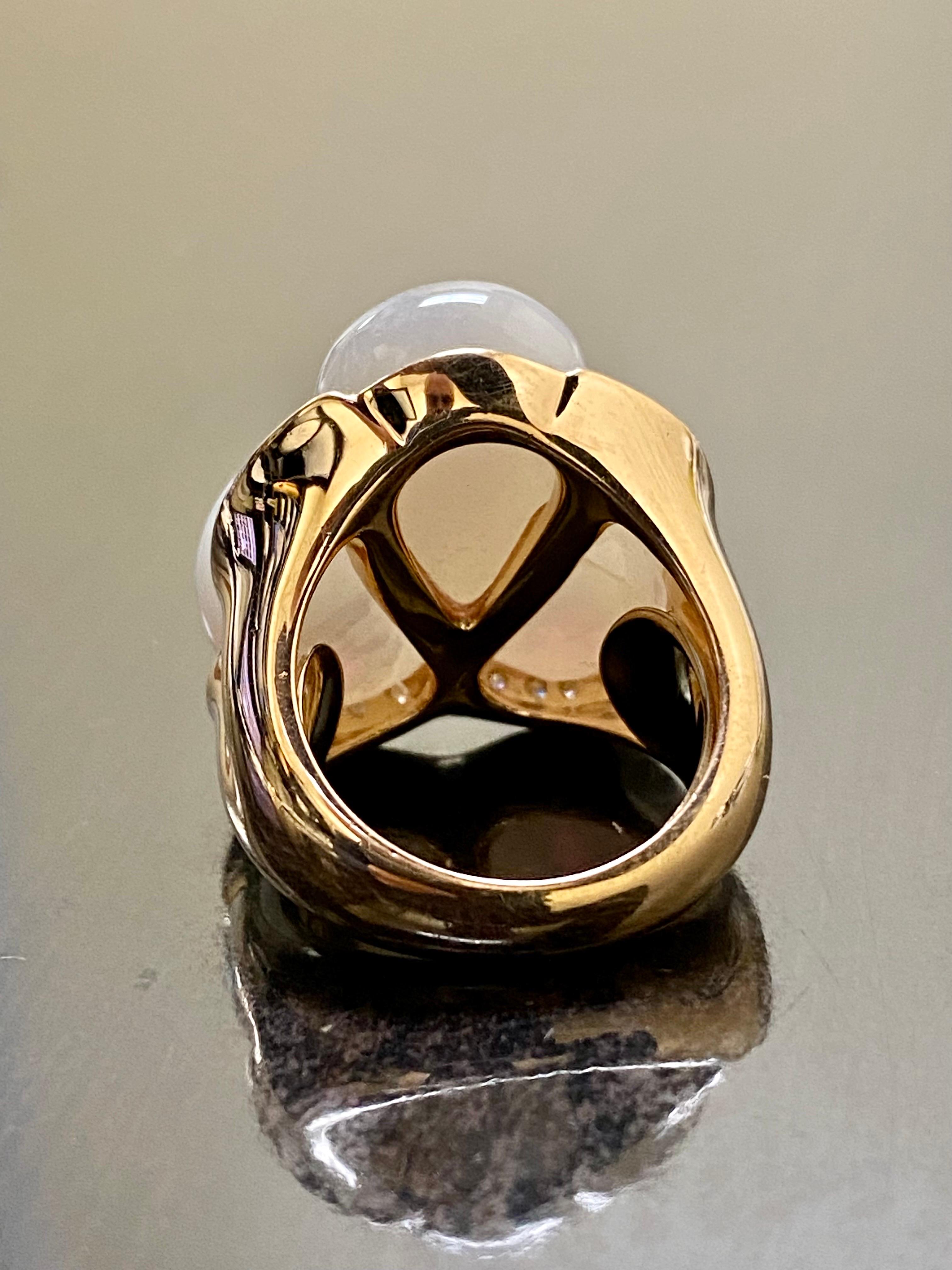 Oro Trend 18K Rose Gold Carved Jade Rubelite Diamond Cocktail Ring For Sale 3