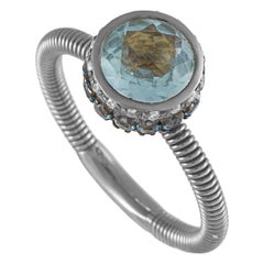 Oro Trend 18K White Gold 0.10 Ct Diamond, Aquamarine and Topaz Round Band Ring
