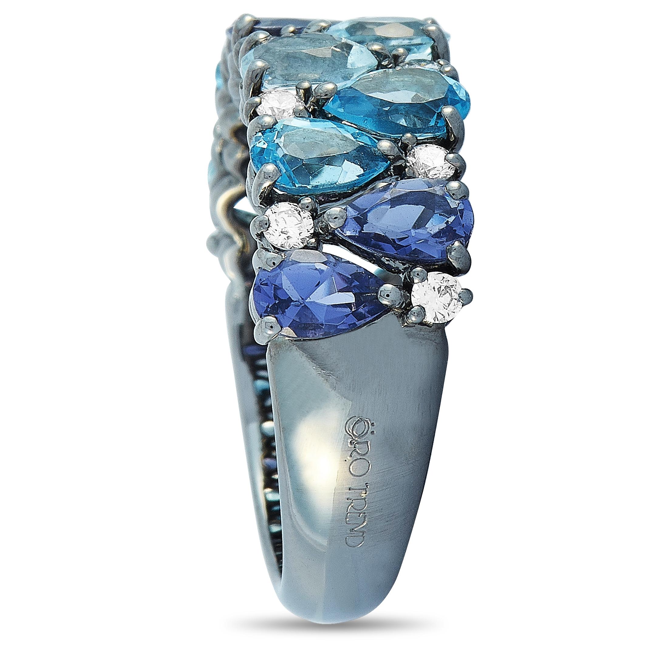Oro Trend 18K White Gold 0.25 ct Diamond, Aquamarine, Iolite and Topaz Band Ring In New Condition In Southampton, PA