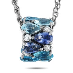 Oro Trend 18 Karat Gold 0.27 Carat Diamond, Aquamarine Iolite and Topaz Necklace