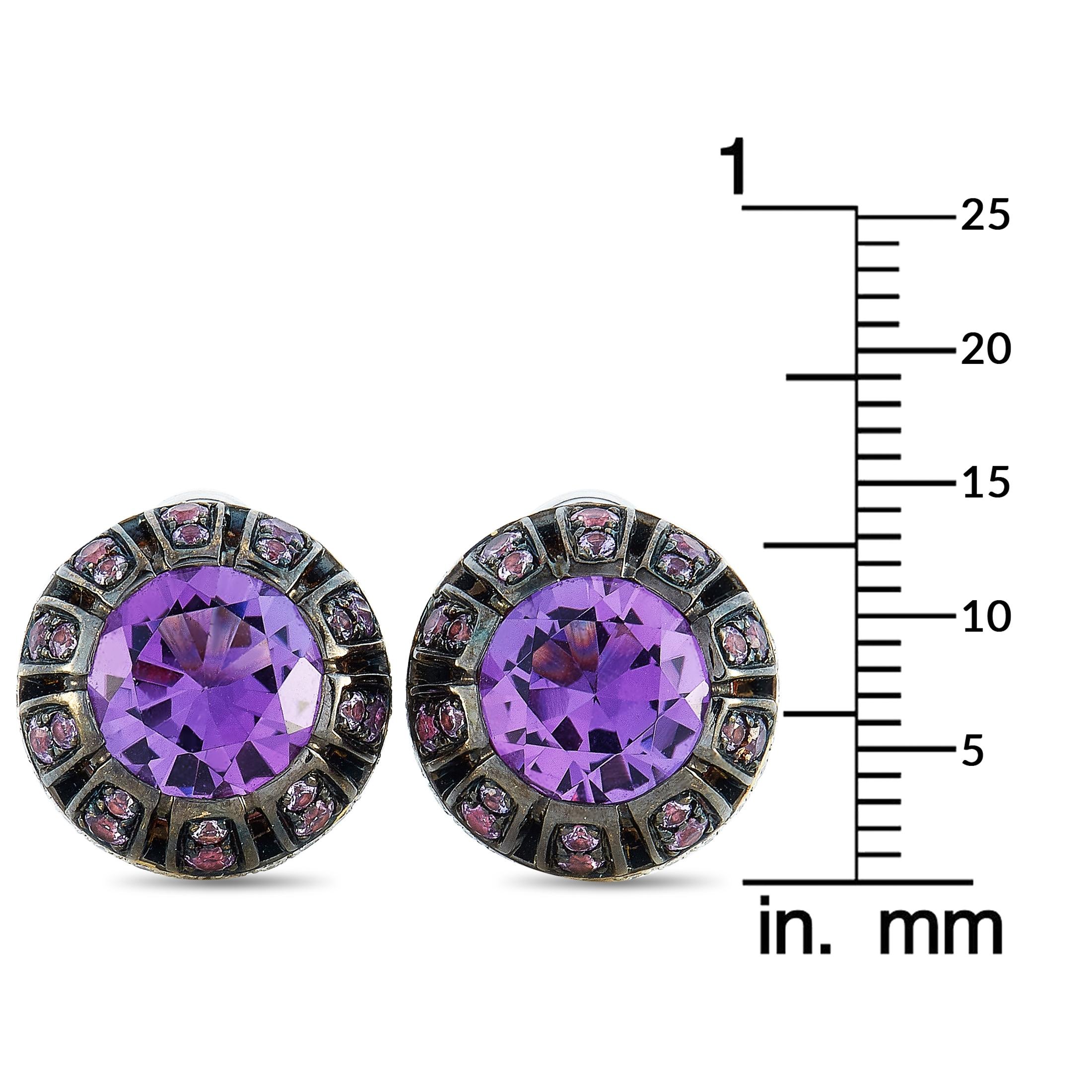 Oro Trend 18k Gold 0.45 Carat Diamond, Amethyst and Purple Sapphire Earrings In New Condition In Southampton, PA