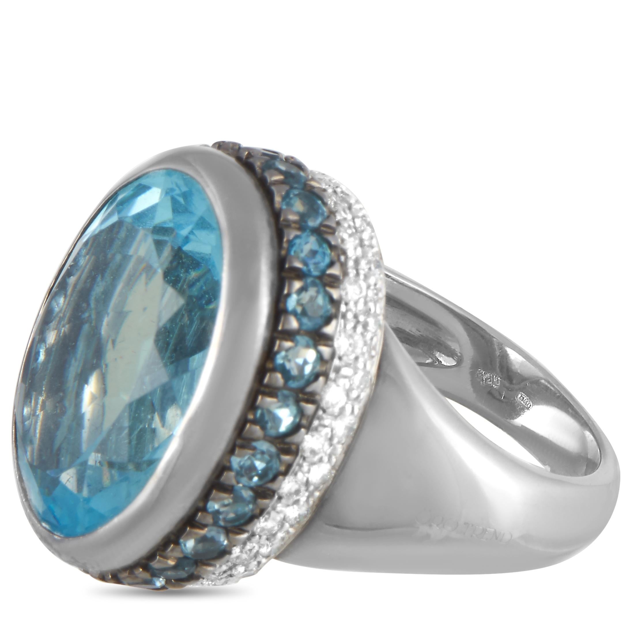 Women's Oro Trend 18 Karat White Gold 0.69 Carat Diamond and Aquamarine Ring