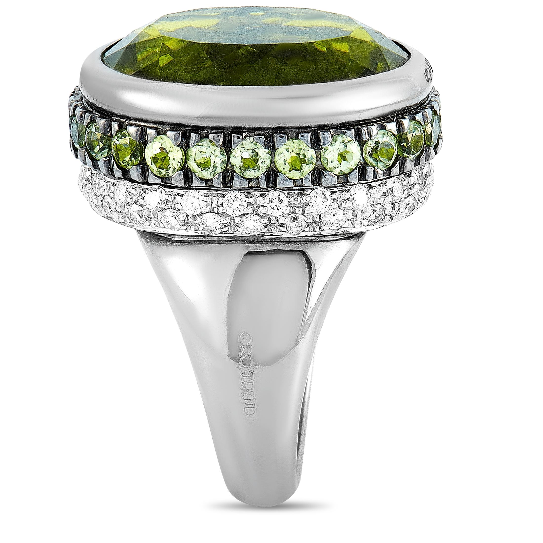 Round Cut Oro Trend 18 Karat White Gold 0.69 Carat Diamond and Peridot Ring