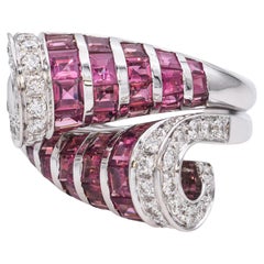 Oro Trend 18K White Gold Diamond and Pink Tourmaline Bypass Ring