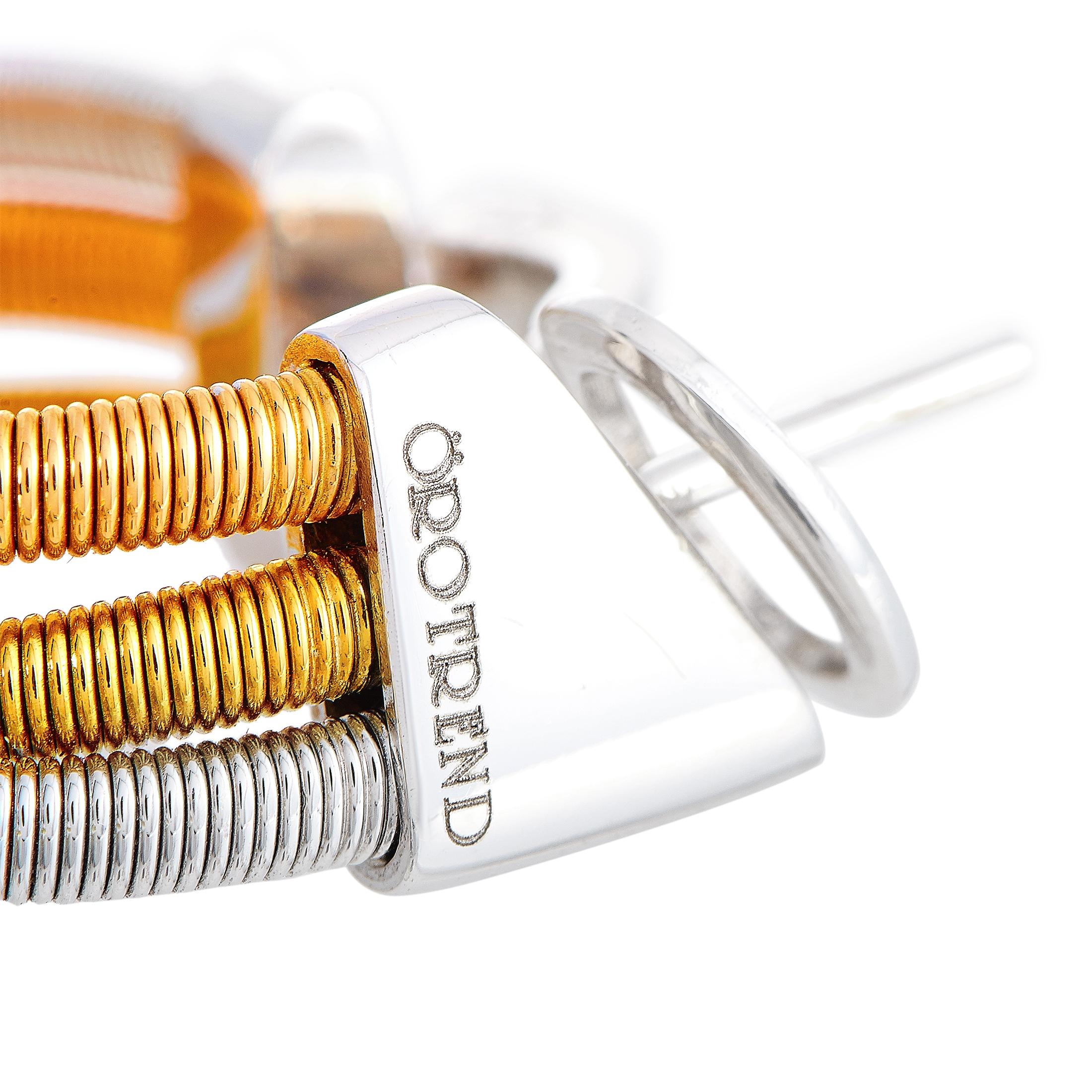 Round Cut Oro Trend 18 Karat White, Yellow and Rose Gold 0.45 Carat Diamond Hoop Earrings