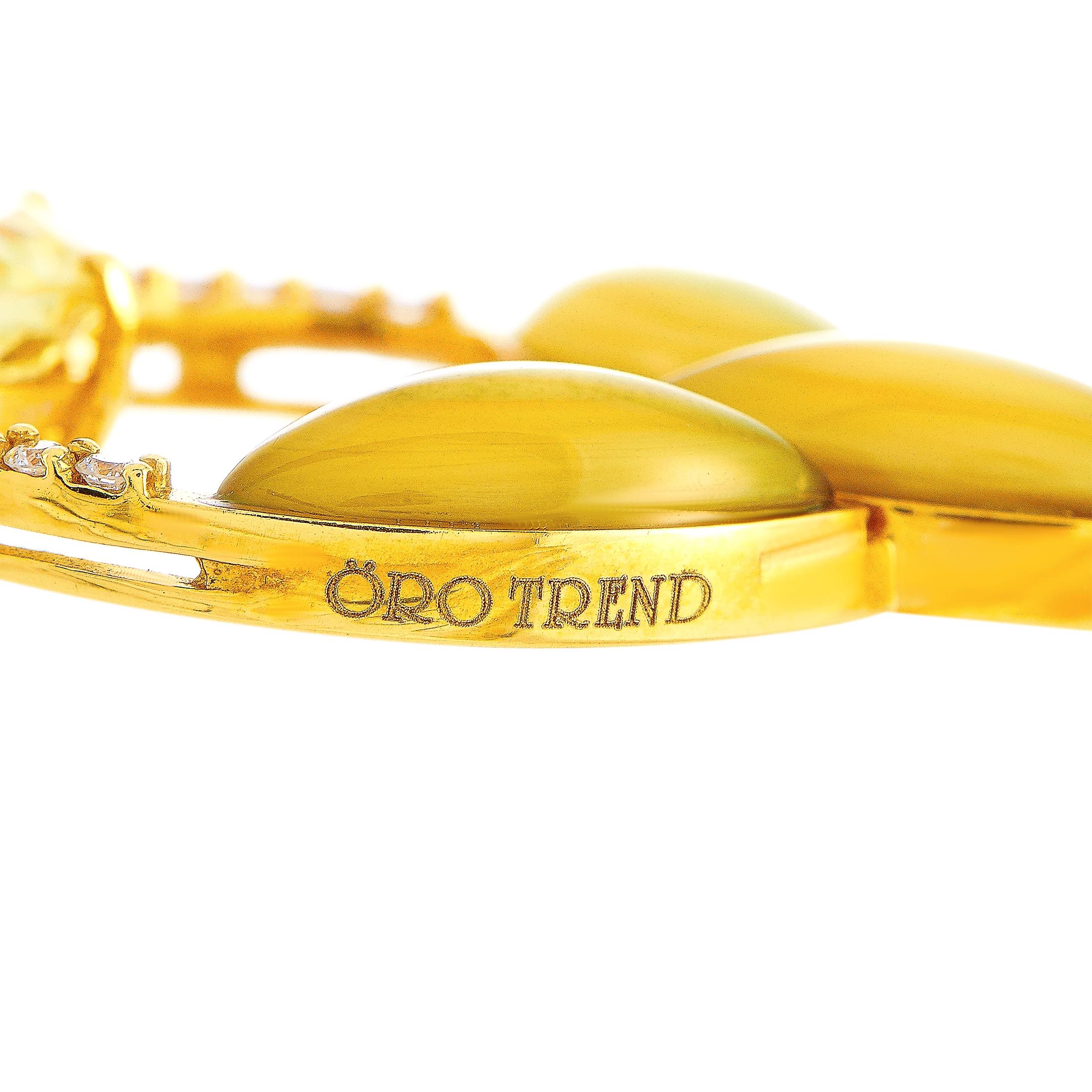 Women's Oro Trend 18 Karat Yellow Gold 0.15 Carat Diamond and Quartz Necklace