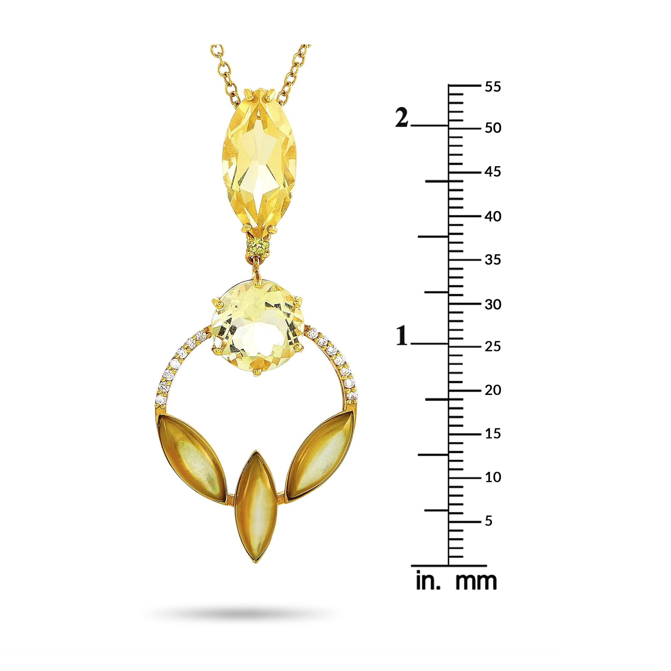 Oro Trend 18 Karat Yellow Gold 0.15 Carat Diamond and Quartz Necklace 1